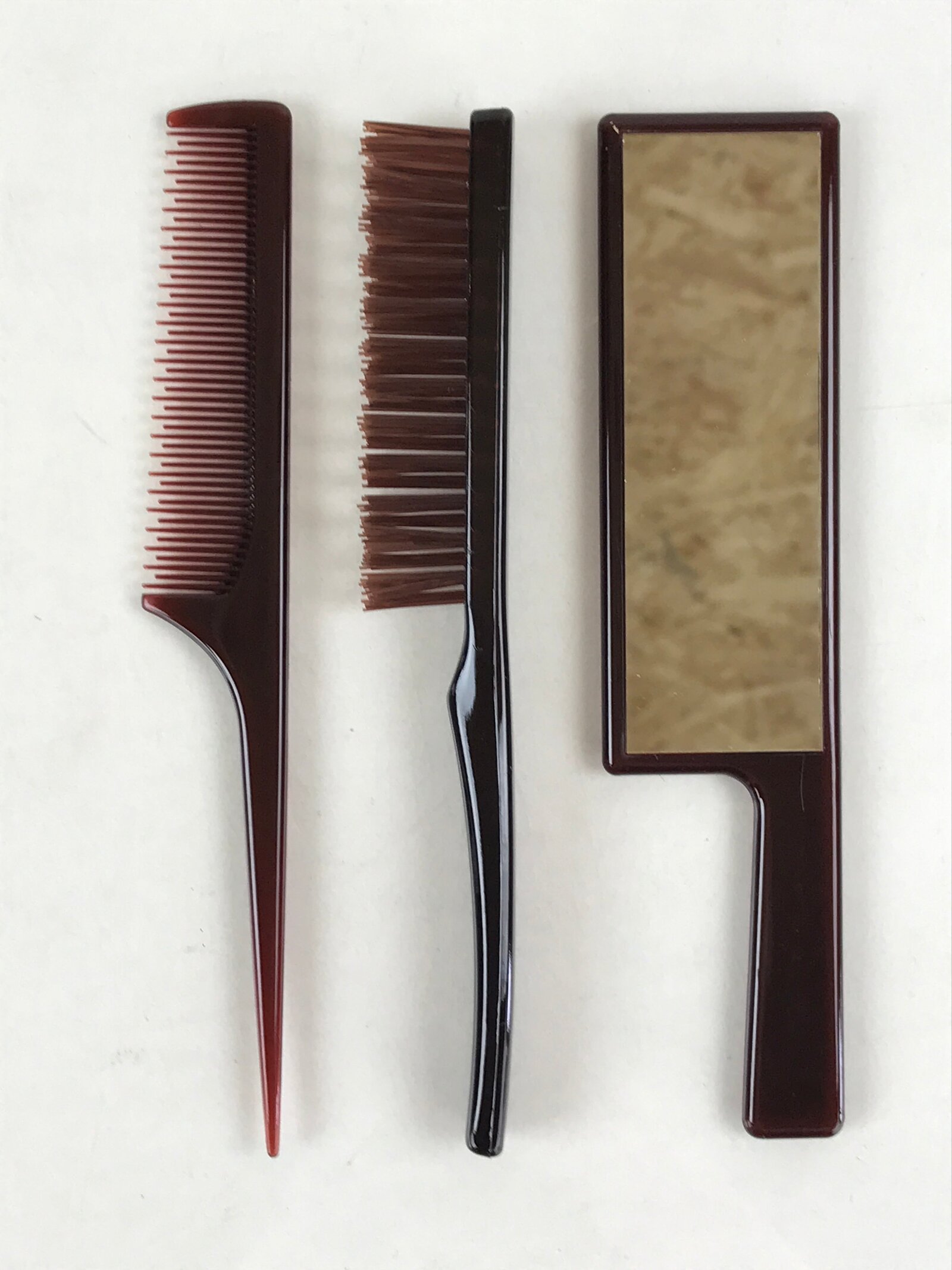 Japanese Vanity Case Comb Hairbrush And Mirror Set Vtg Bag with Clasp KB59