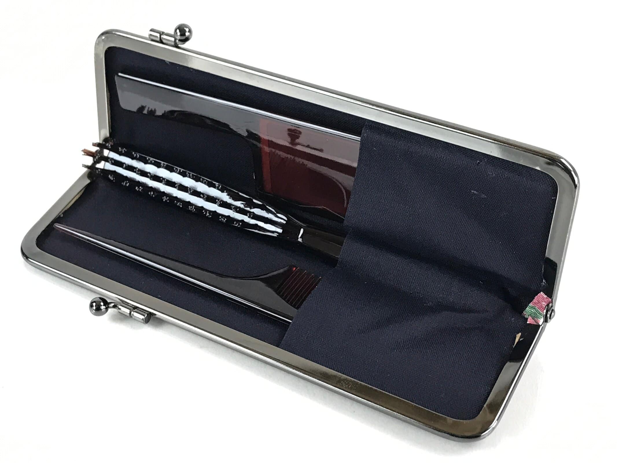 Japanese Vanity Case Comb Hairbrush And Mirror Set Vtg Bag with Clasp KB59