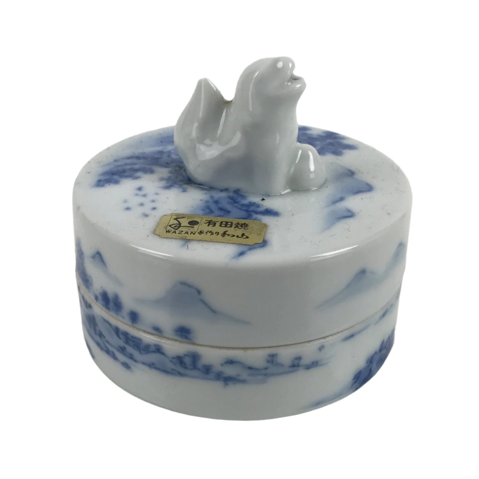 Japanese Vermilion Ink Pad Case Red Seal Shuniku Arita Porcelain Container SZ63