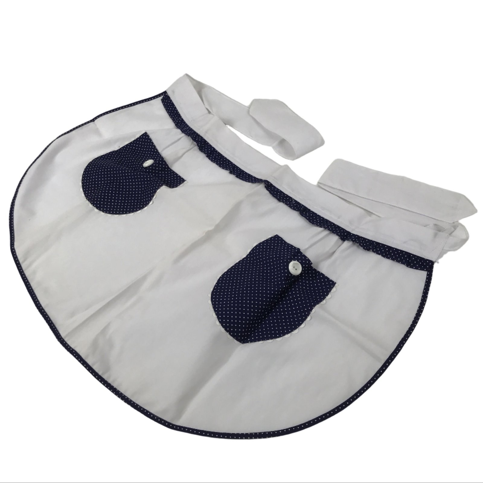 Japanese Vintage-Style Women's Cloth Apron Maekake White Blue Polka Dot MK40