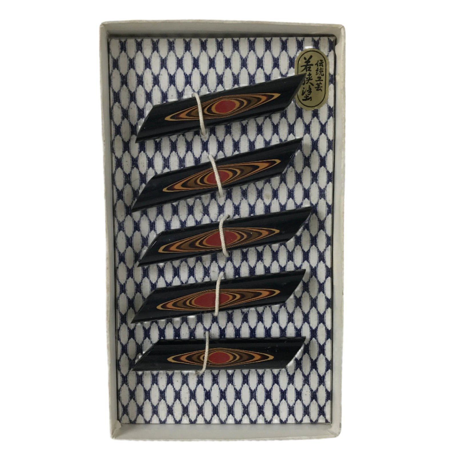 Japanese Wakasa Nuri Lacquered Wooden Chopstick Rest 5 Pcs Vtg Black Red LWB110