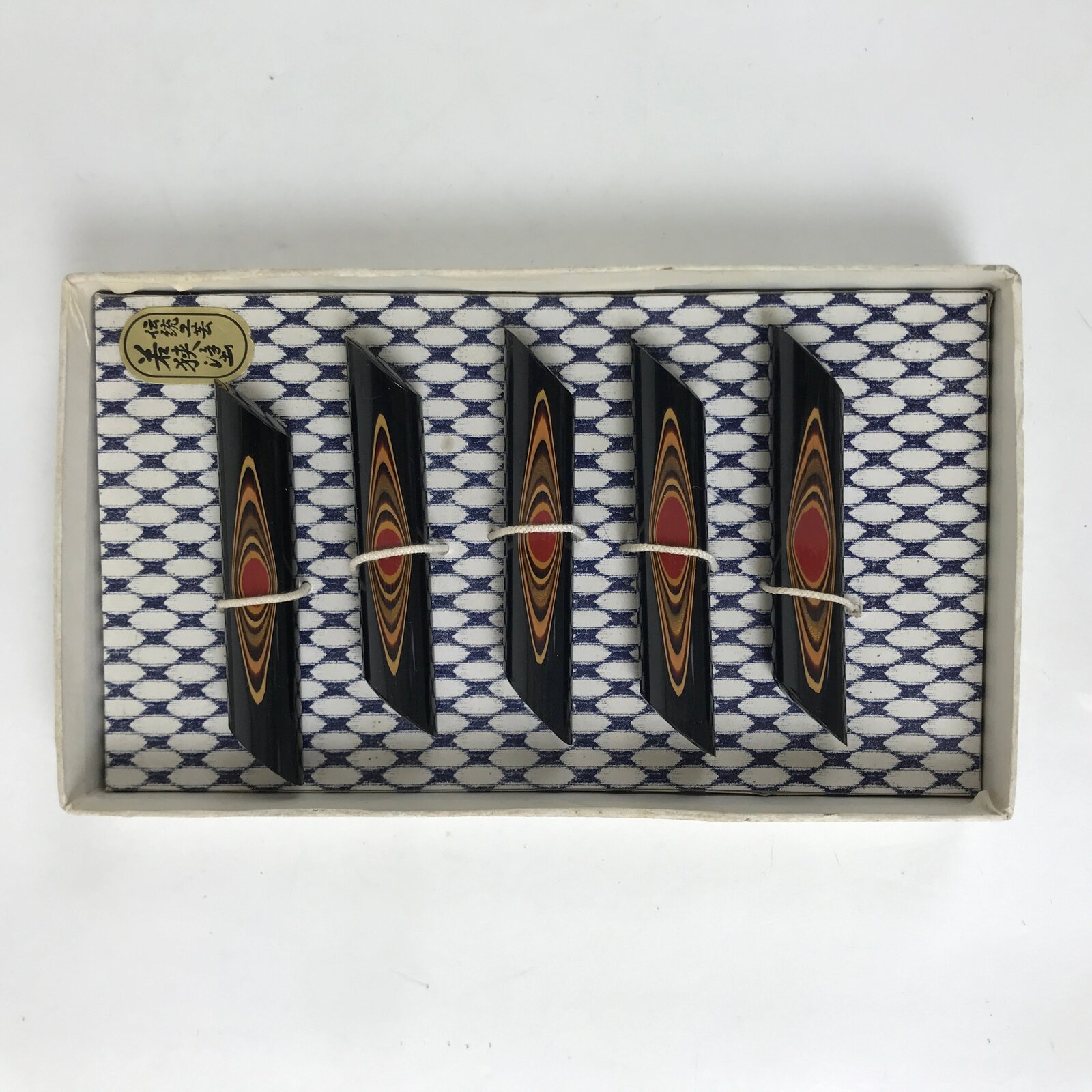 Japanese Wakasa Nuri Lacquered Wooden Chopstick Rest 5 Pcs Vtg Black Red LWB110