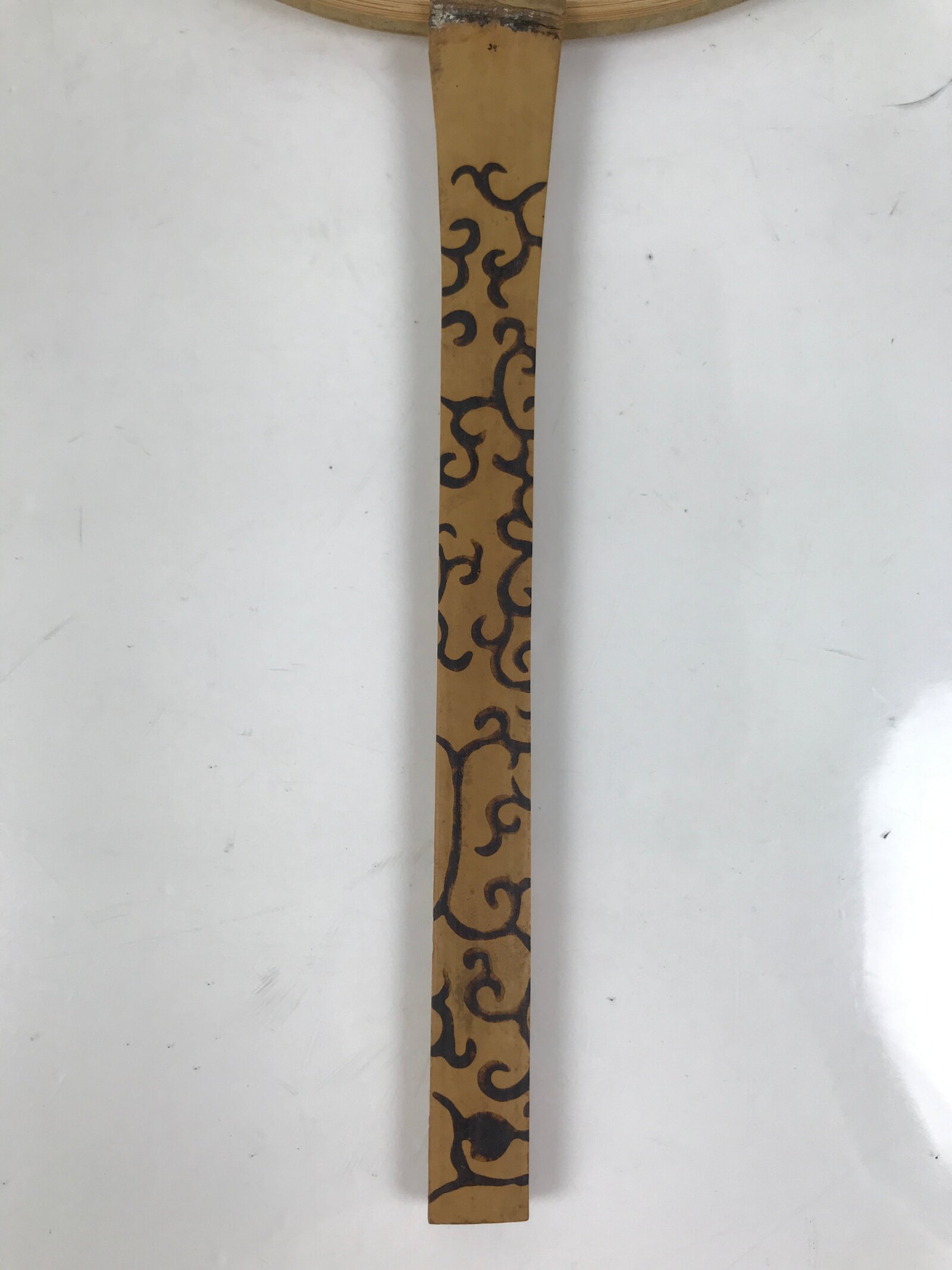 Japanese Washi Paper Fan Uchiwa Bamboo Frame Vtg Red Blue Flowers Karakusa U187