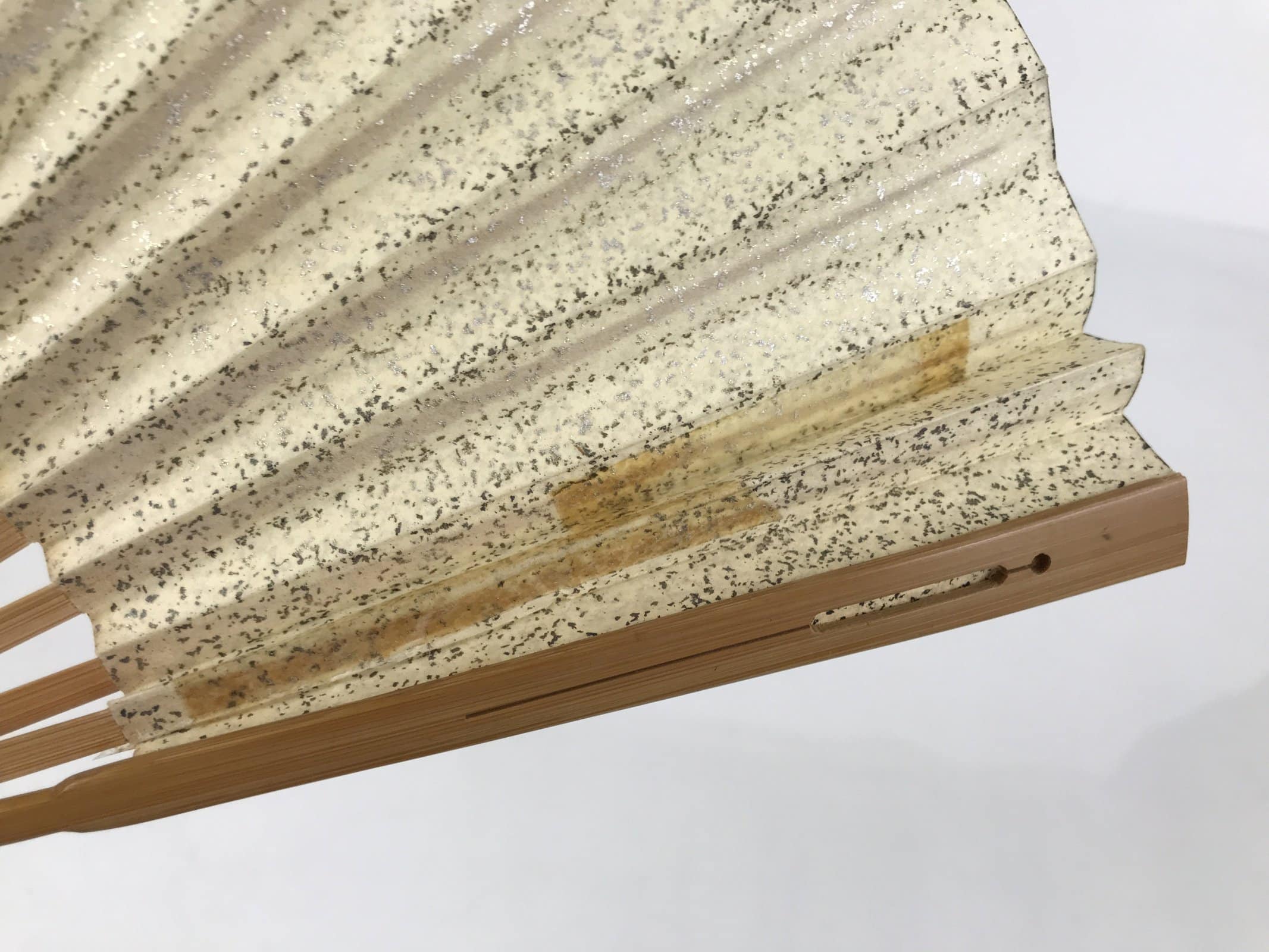 Japanese Washi Paper Folding Fan Sensu Vtg Gold Freckles Calligraphy Black 4D998