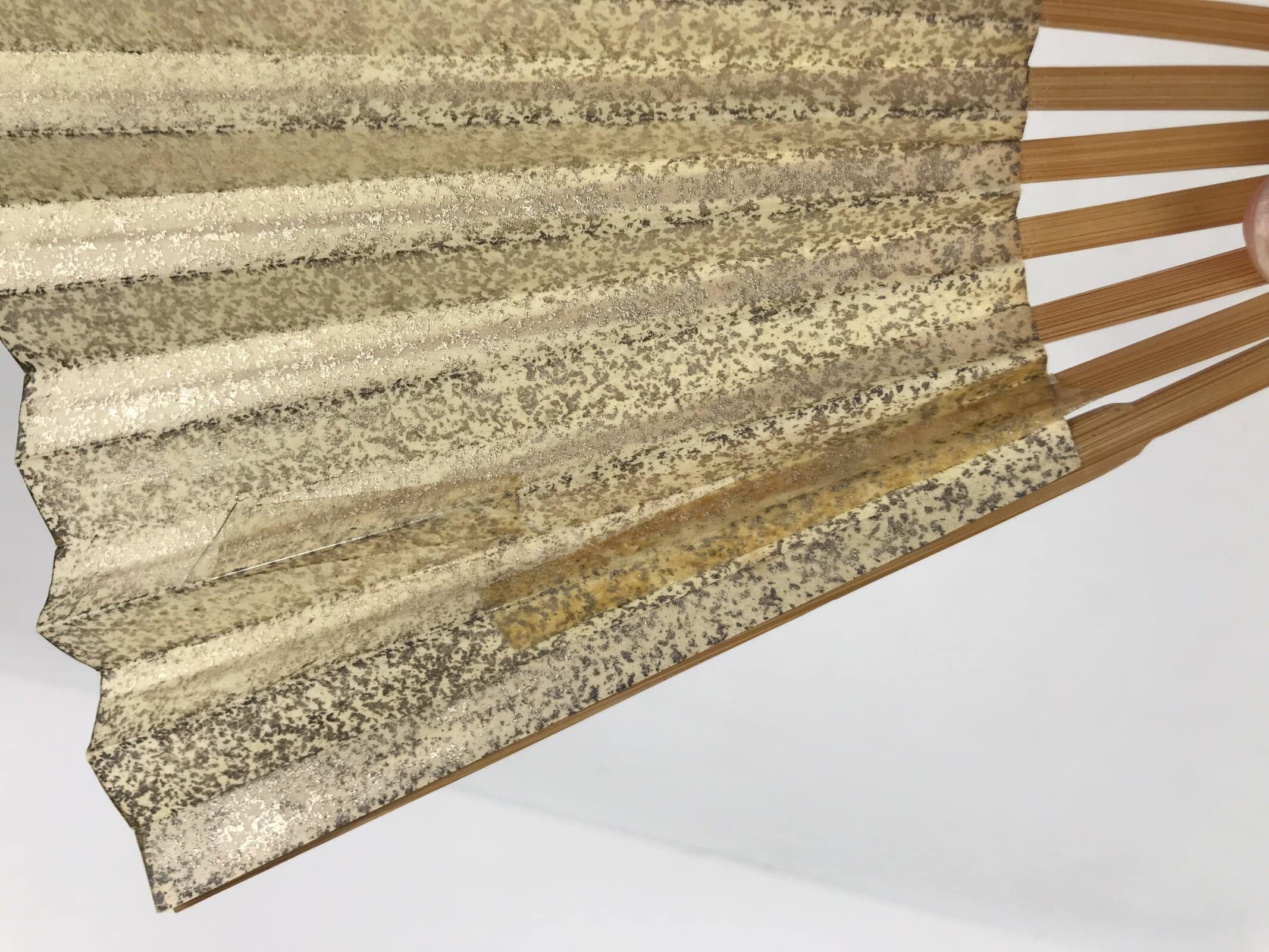 Japanese Washi Paper Folding Fan Sensu Vtg Gold Freckles Calligraphy Black 4D998