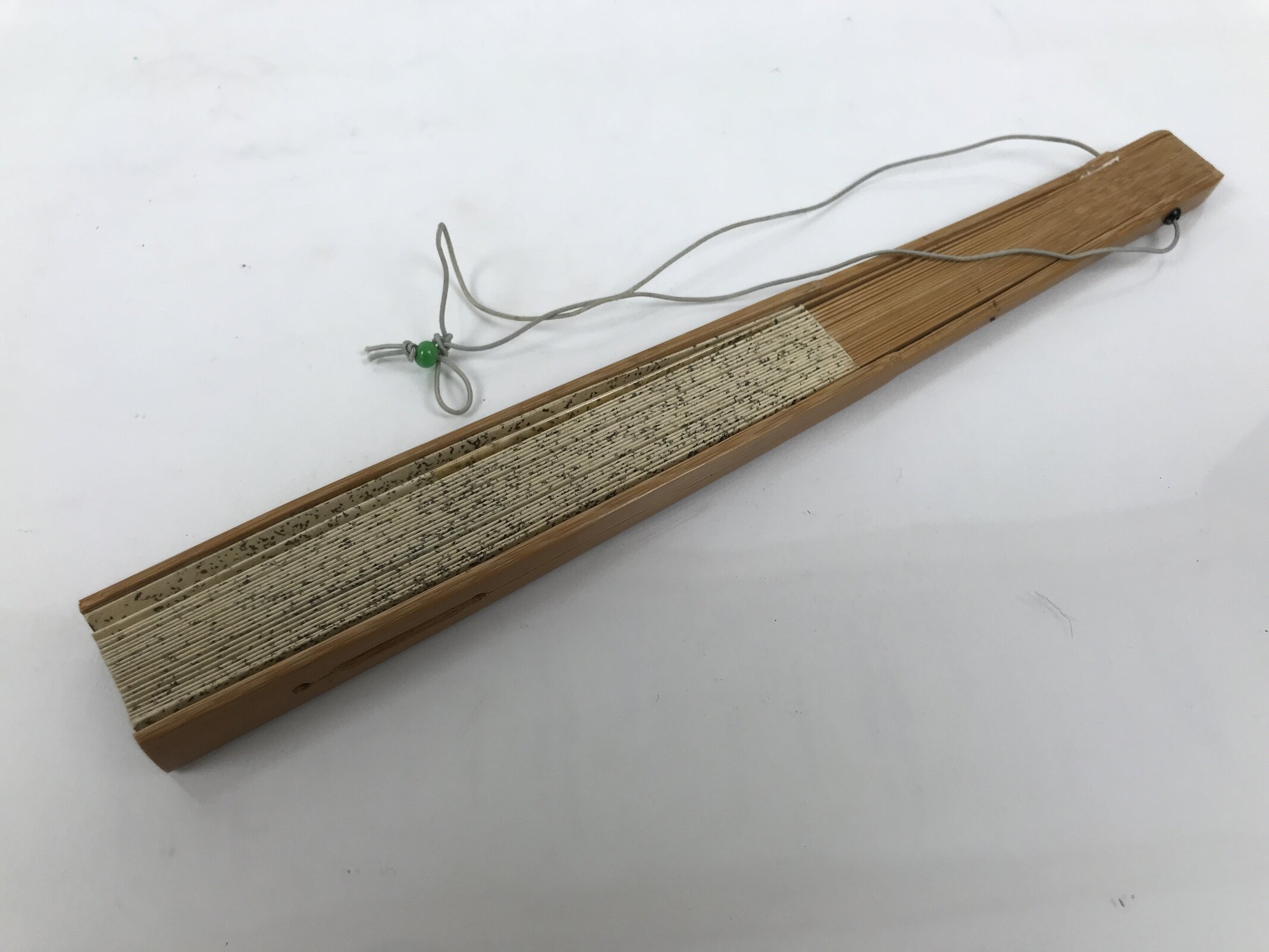 Japanese Washi Paper Folding Fan Sensu Vtg Gold Freckles Calligraphy Black 4D998