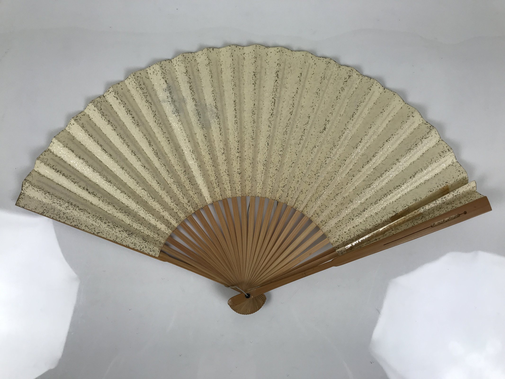 Japanese Washi Paper Folding Fan Sensu Vtg Gold Freckles Calligraphy Black 4D998