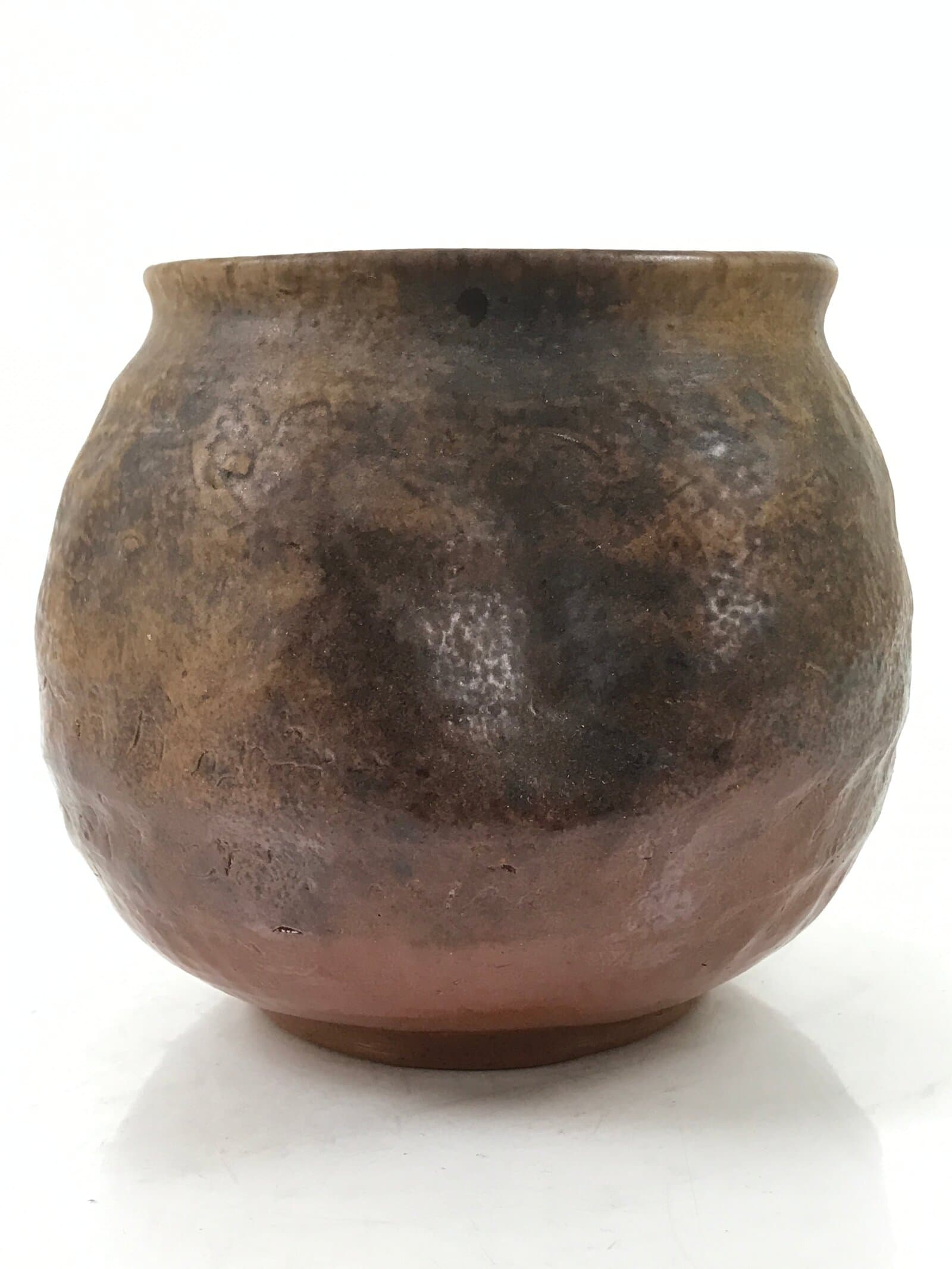 Japanese Water Jar Vtg Mizusashi Tea Ceremony Brown Glossy Matte Rustic Y210