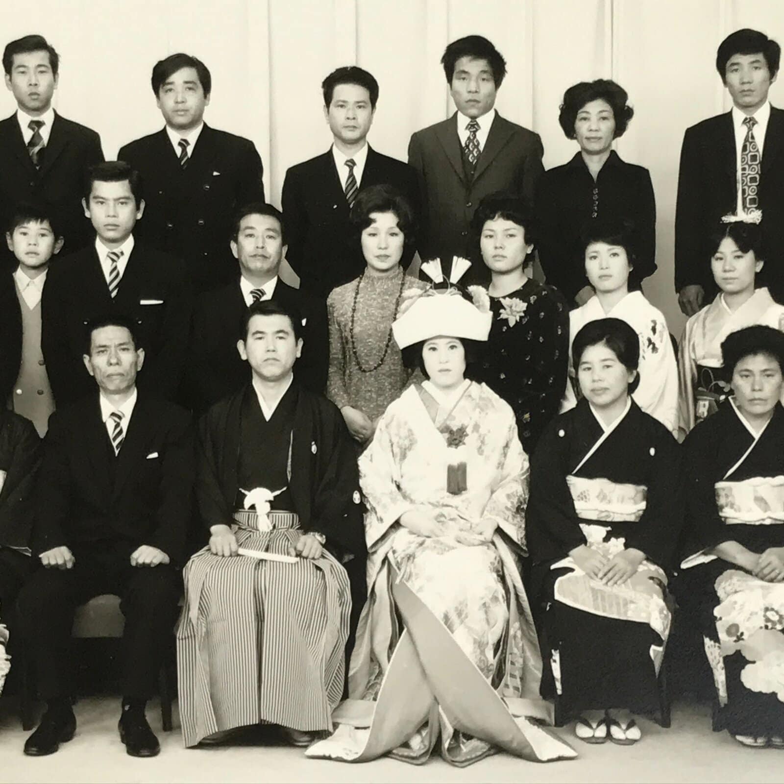 Japanese Wedding Photograph Vtg Kimono Bride Groom Family Showa Black White PH3