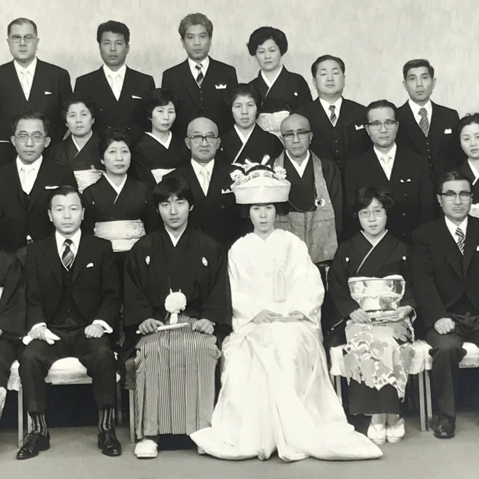 Japanese Wedding Photograph Vtg Kimono Bride Groom Family Showa Black White PH4