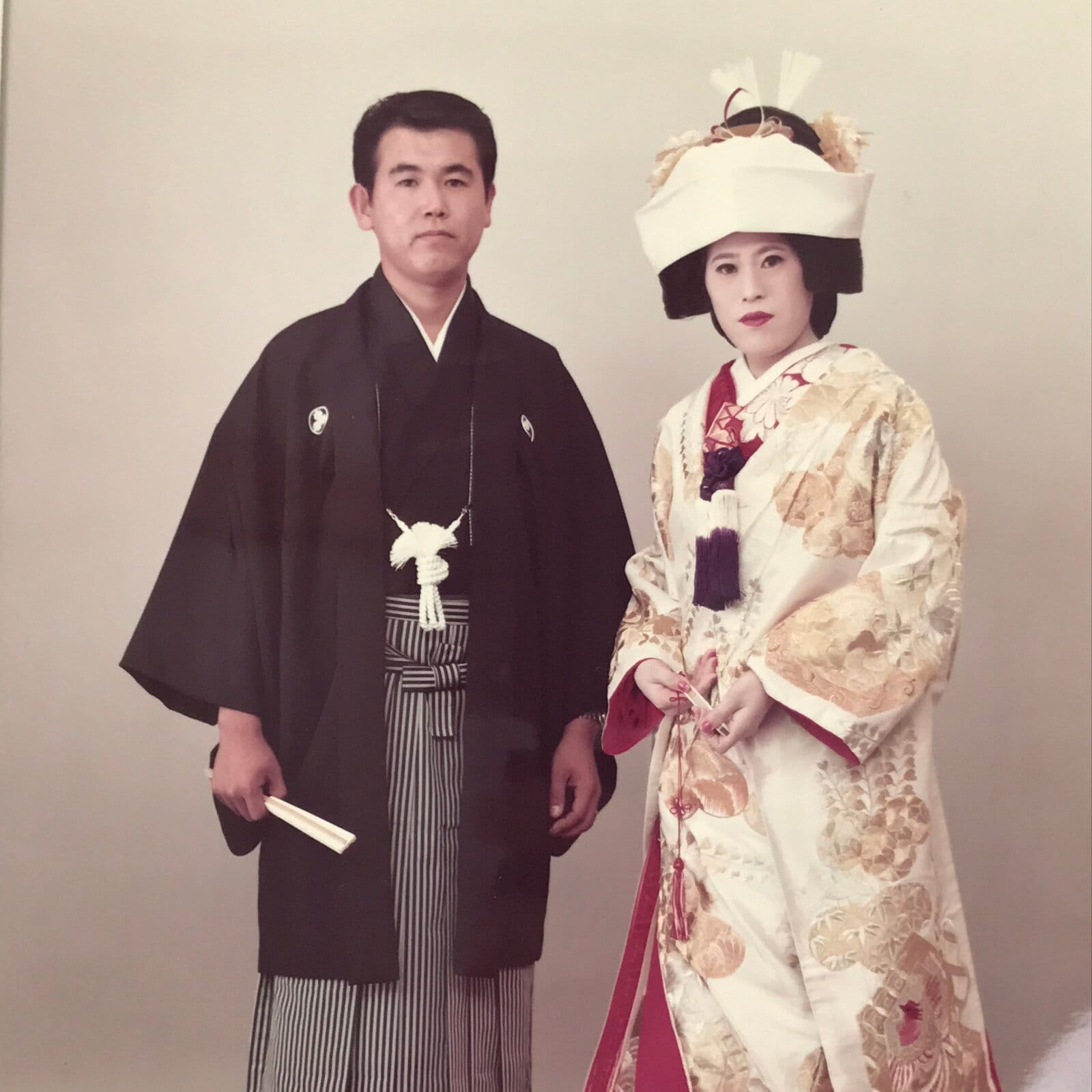 Japanese Wedding Photograph Vtg Traditional Kimono Bride Groom Showa Color PH1