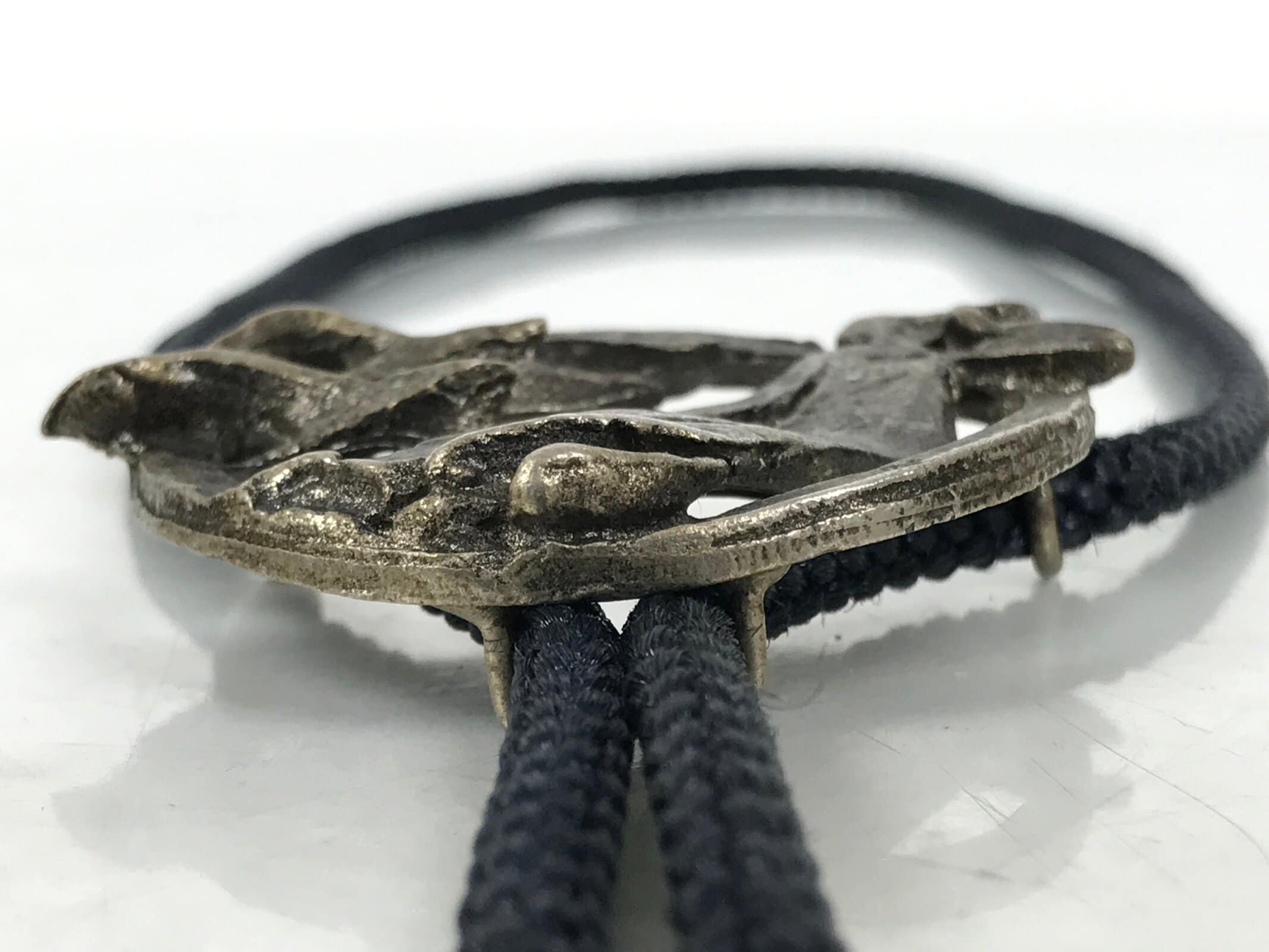 Japanese Western Bolo Loop Tie Vtg Woman Birds Slide Metal Tips Black JK888