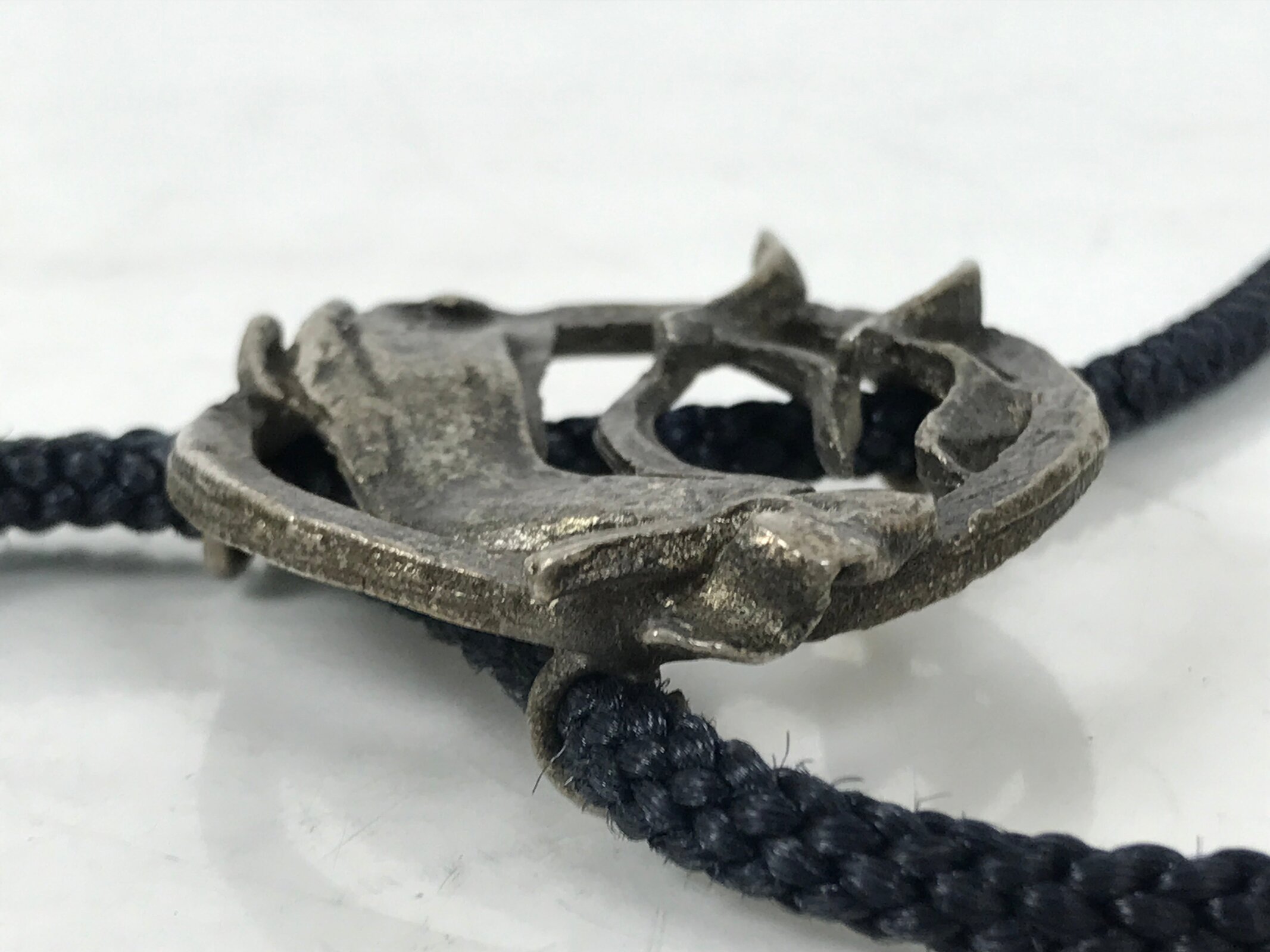 Japanese Western Bolo Loop Tie Vtg Woman Birds Slide Metal Tips Black JK888