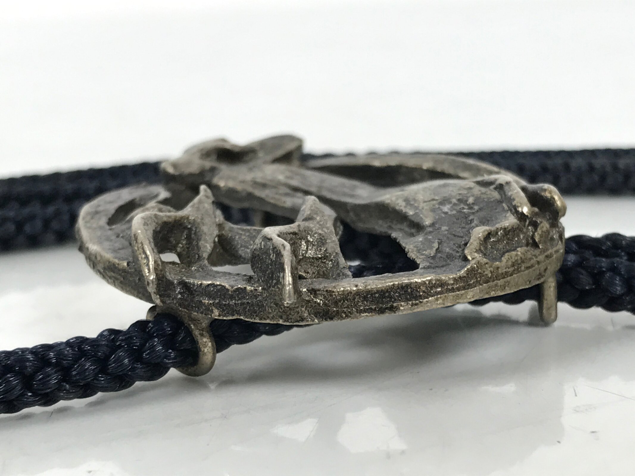 Japanese Western Bolo Loop Tie Vtg Woman Birds Slide Metal Tips Black JK888