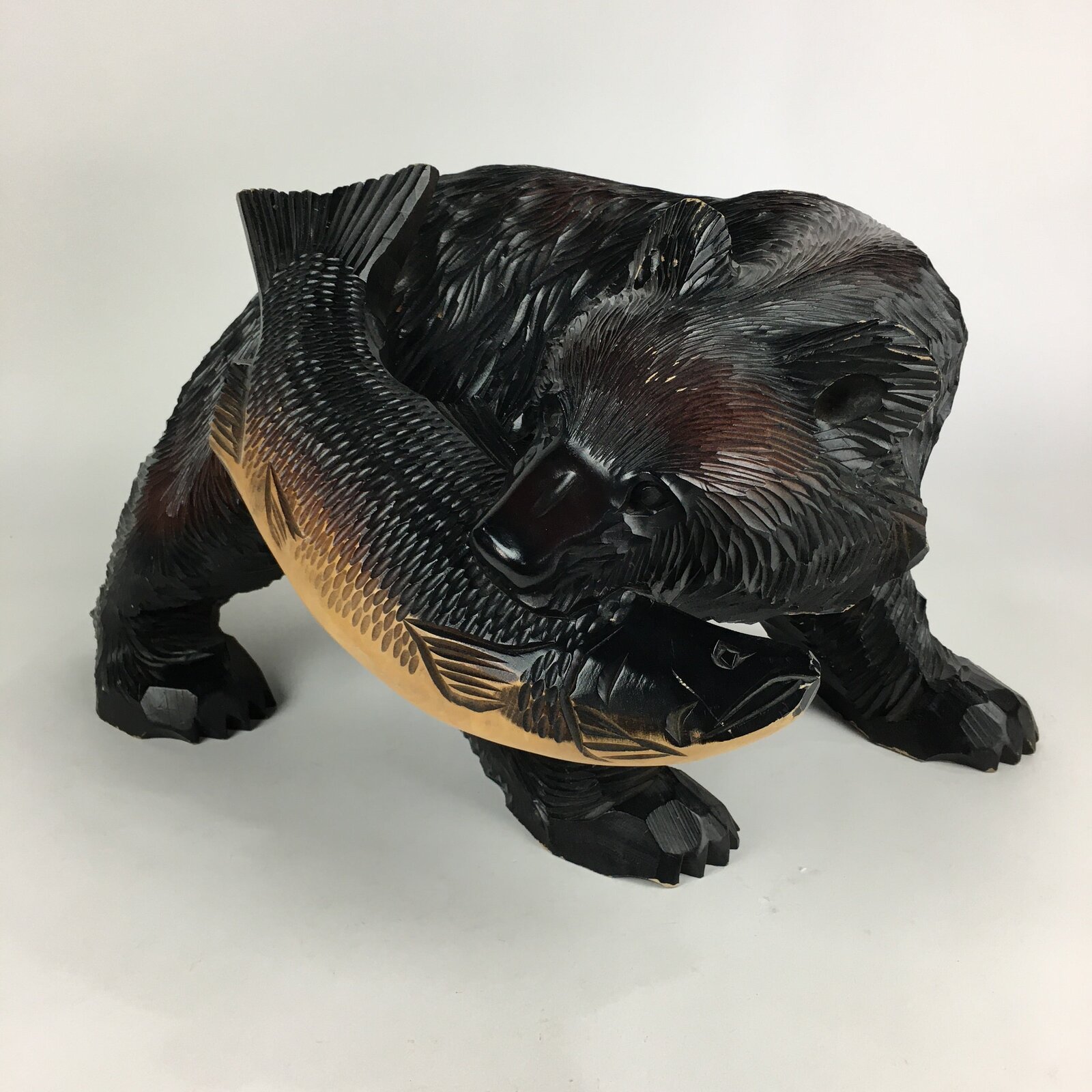 Japanese Wood Bear Carving Ainu Figurine Vtg Wood Ornament Black AB95