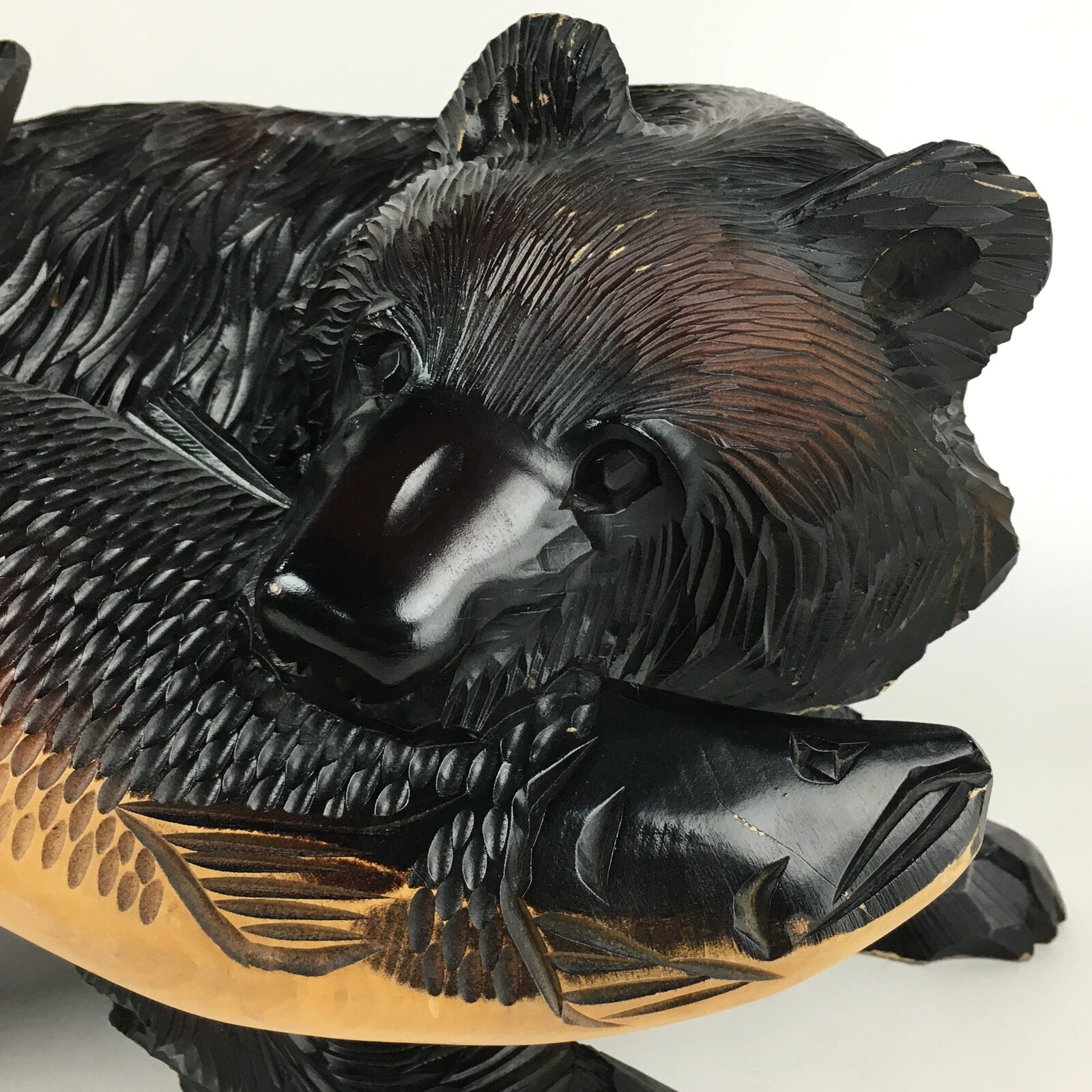 Japanese Wood Bear Carving Ainu Figurine Vtg Wood Ornament Black AB95