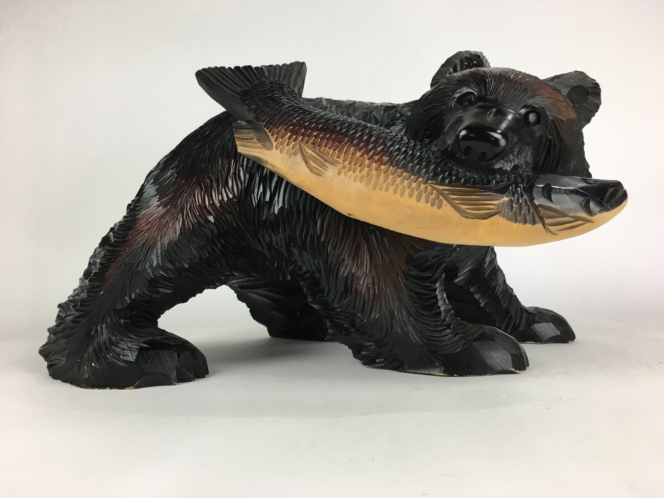 Japanese Wood Bear Carving Ainu Figurine Vtg Wood Ornament Black AB95