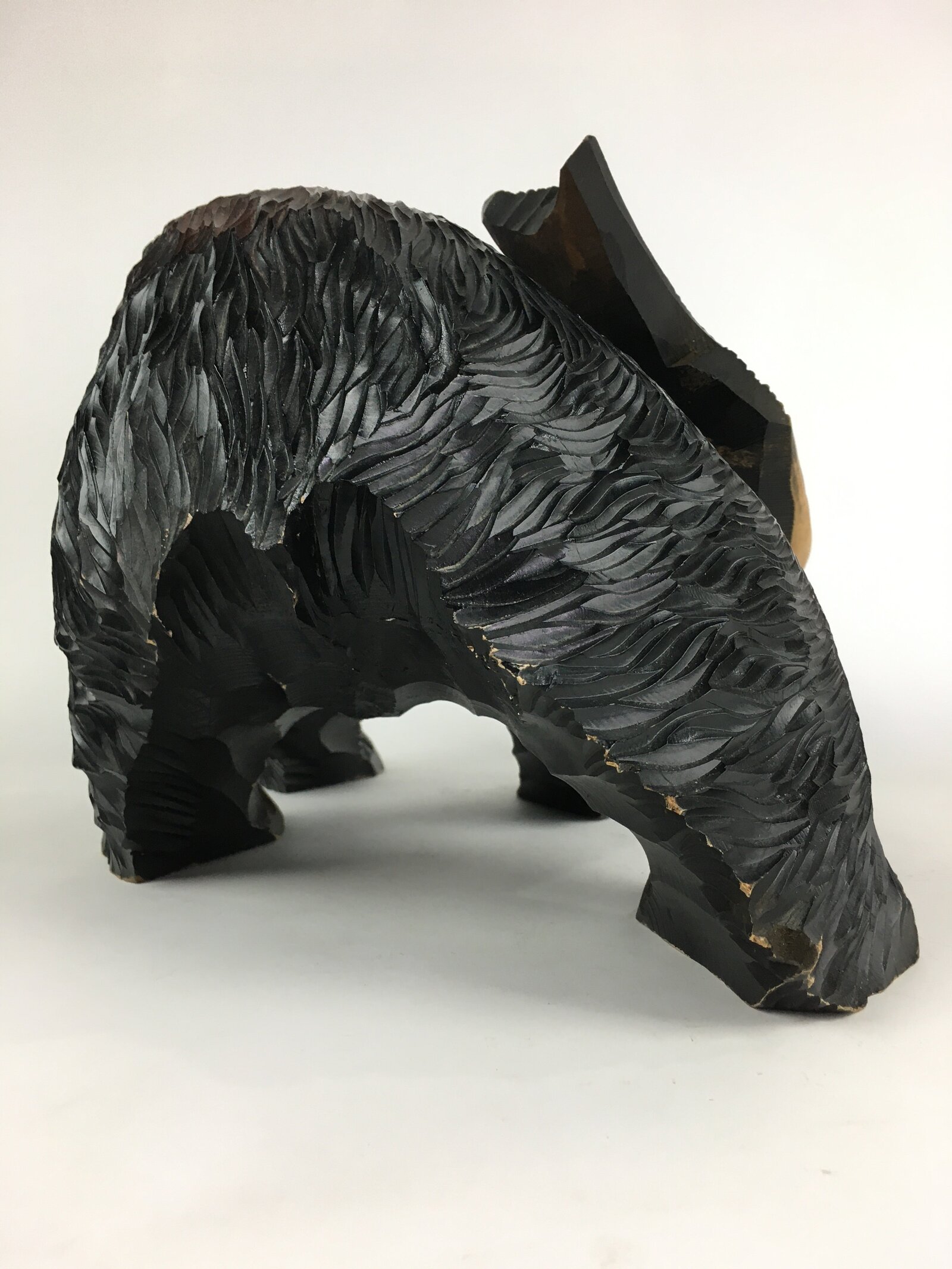 Japanese Wood Bear Carving Ainu Figurine Vtg Wood Ornament Black AB95