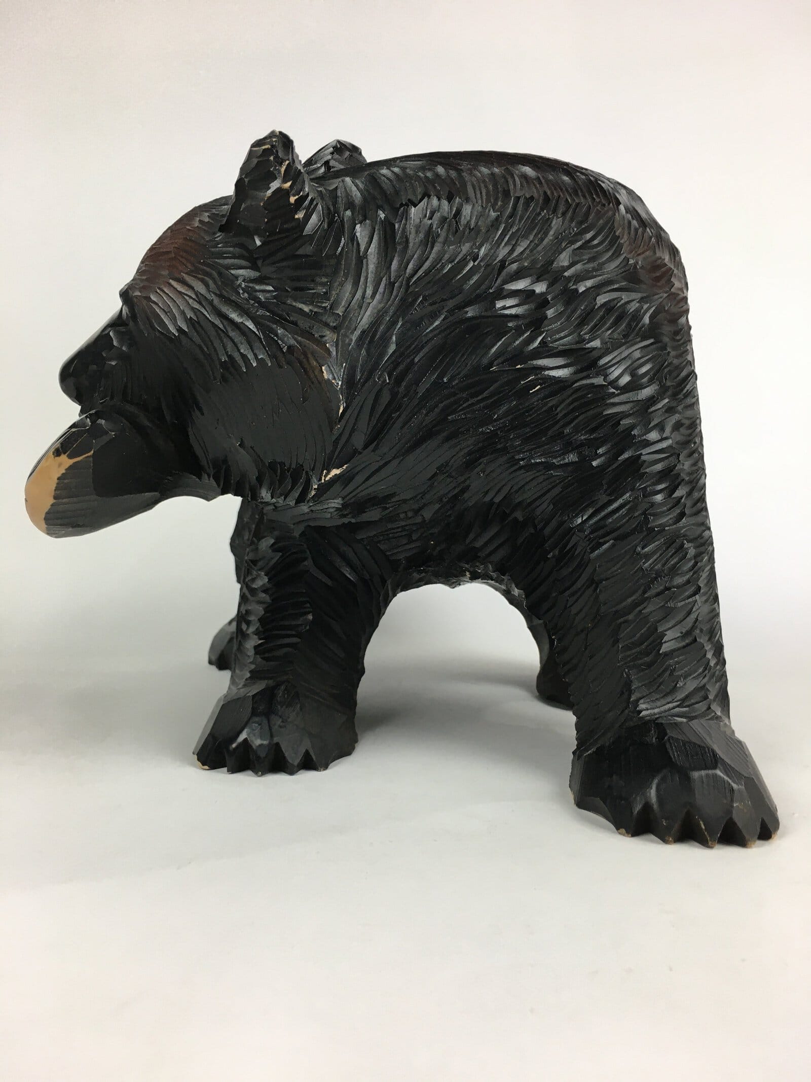 Japanese Wood Bear Carving Ainu Figurine Vtg Wood Ornament Black AB95