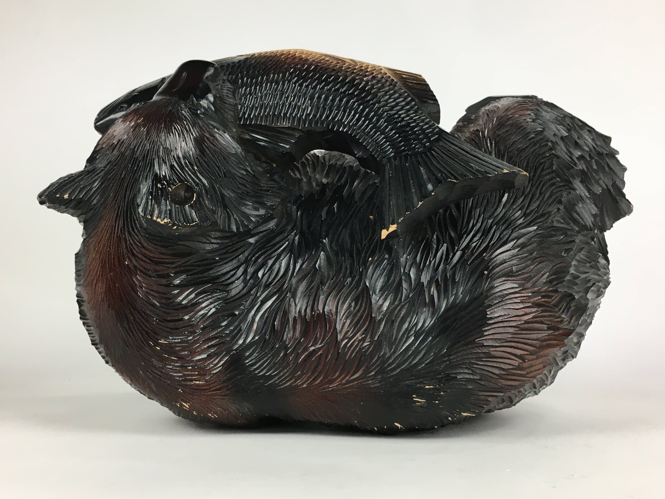 Japanese Wood Bear Carving Ainu Figurine Vtg Wood Ornament Black AB95