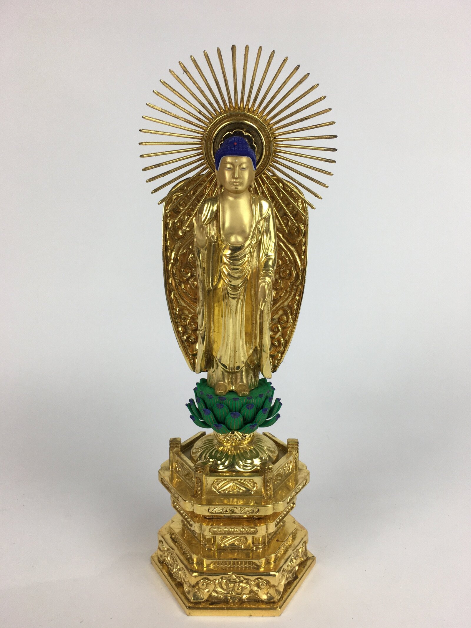 Japanese Wood Buddhist Altar Statue Vtg Nyorai Shaka Amida Gold Lacquer BD638