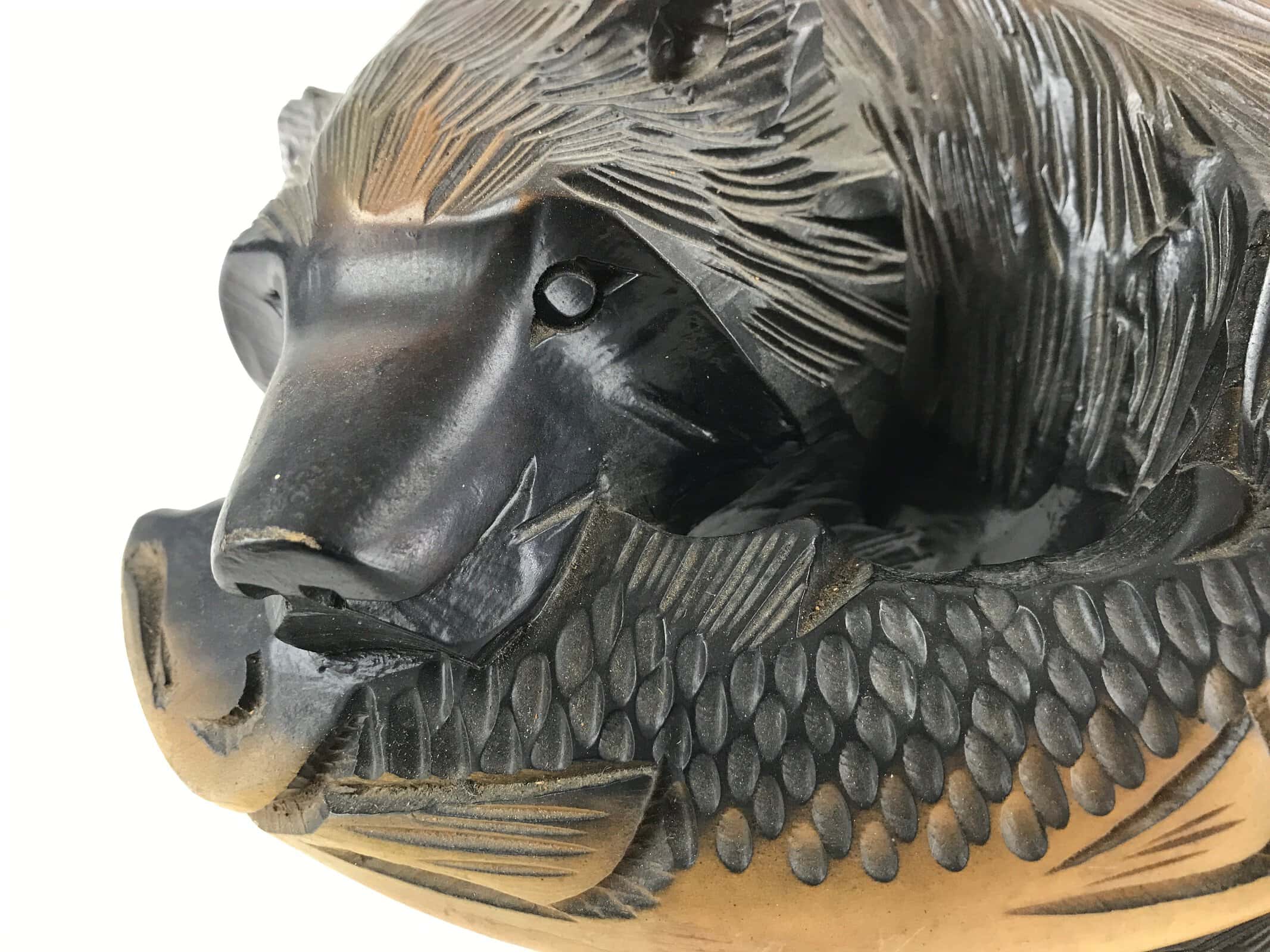 Japanese Wood Carved Ainu Bear Statue Vtg Sculpture Hokkaido Brown AB104