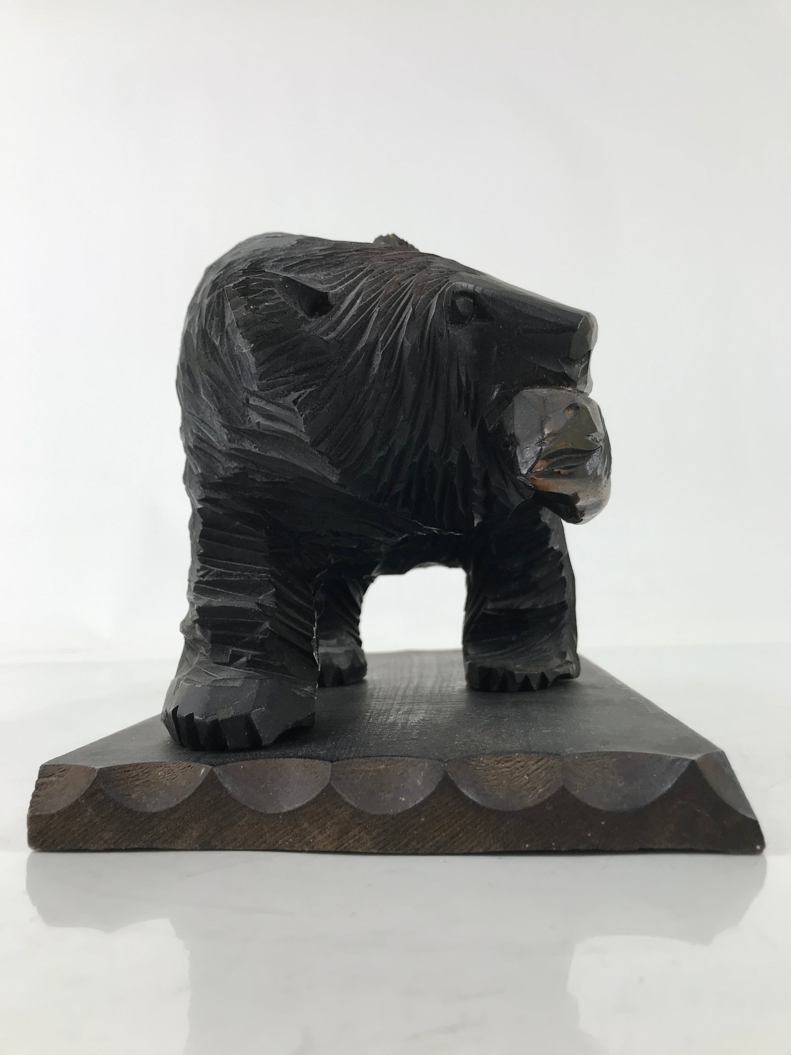 Japanese Wood Carved Ainu Bear Statue Vtg Sculpture Hokkaido Brown Stand AB115