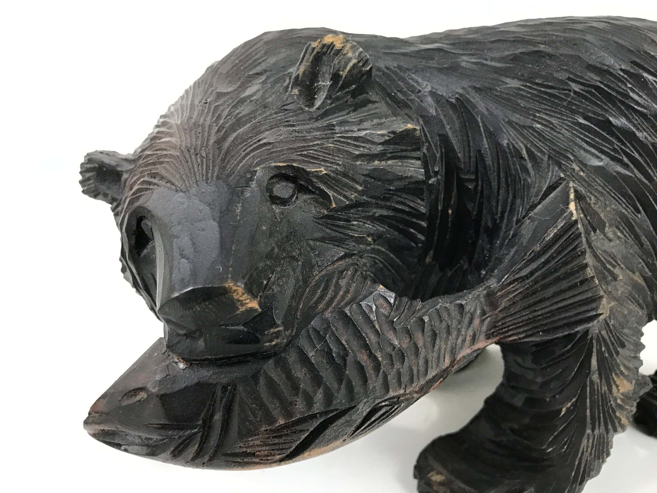 Japanese Wood Carved Ainu Bear Statue Vtg Sculpture Hokkaido Brown Stand AB115