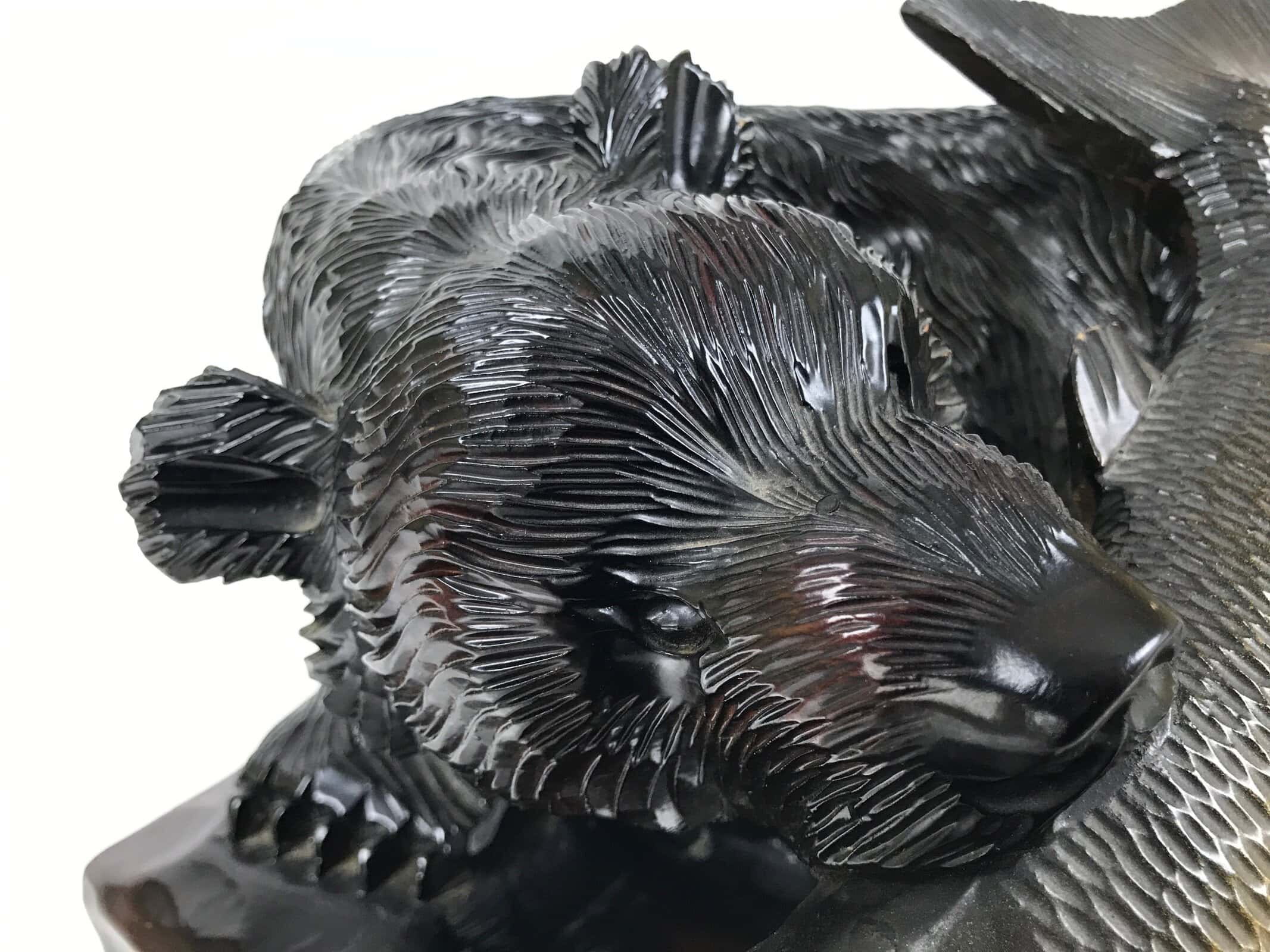 Japanese Wood Carved Ainu Bear Statue Vtg Sculpture Hokkaido Brown Stand AB116