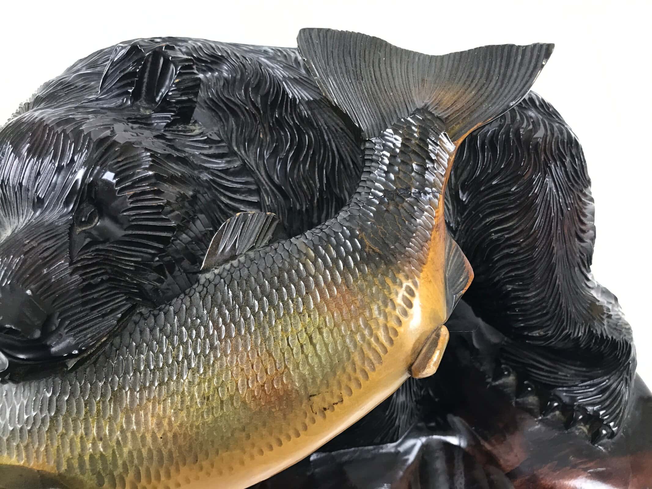 Japanese Wood Carved Ainu Bear Statue Vtg Sculpture Hokkaido Brown Stand AB116