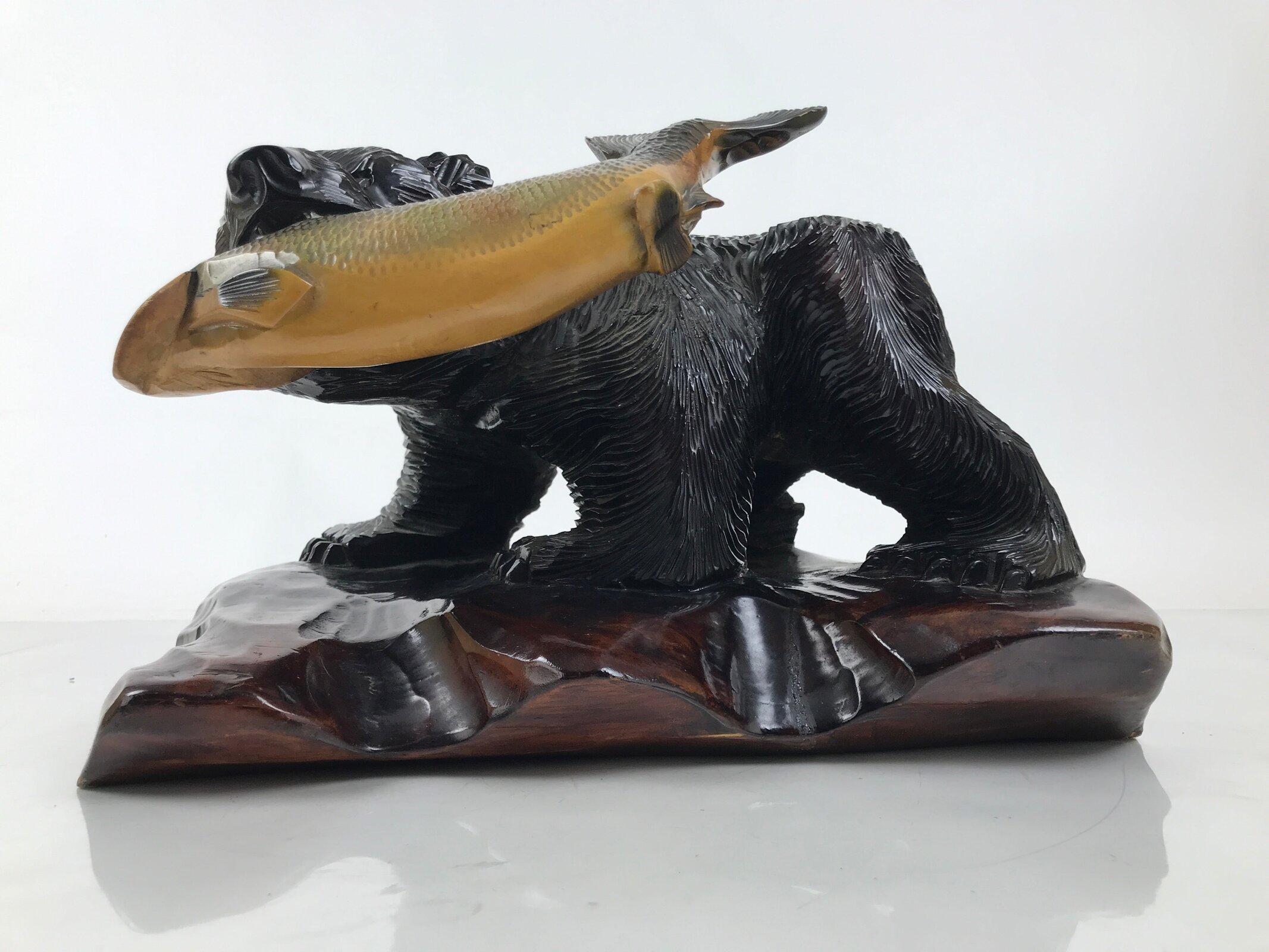 Japanese Wood Carved Ainu Bear Statue Vtg Sculpture Hokkaido Brown Stand AB116