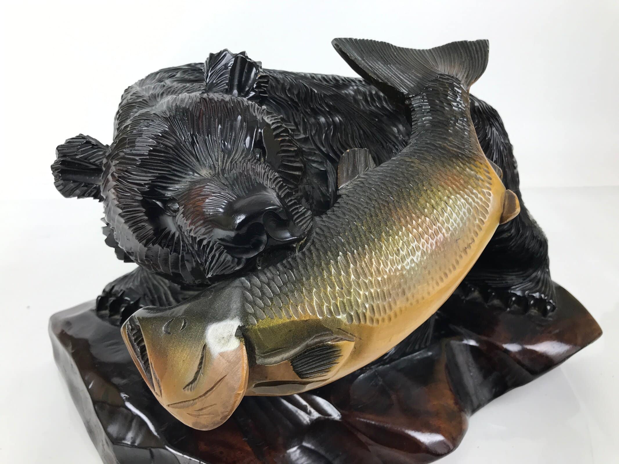 Japanese Wood Carved Ainu Bear Statue Vtg Sculpture Hokkaido Brown Stand AB116