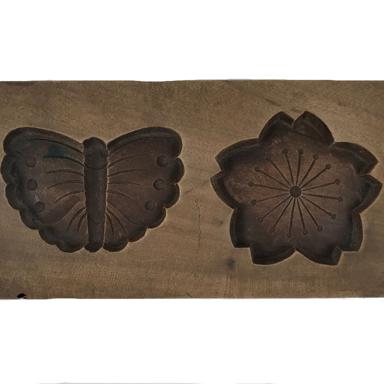 Japanese Wood Carved Kashigata Cake Mold Vtg Sweet Wagashi Cherry Blossom Kg695