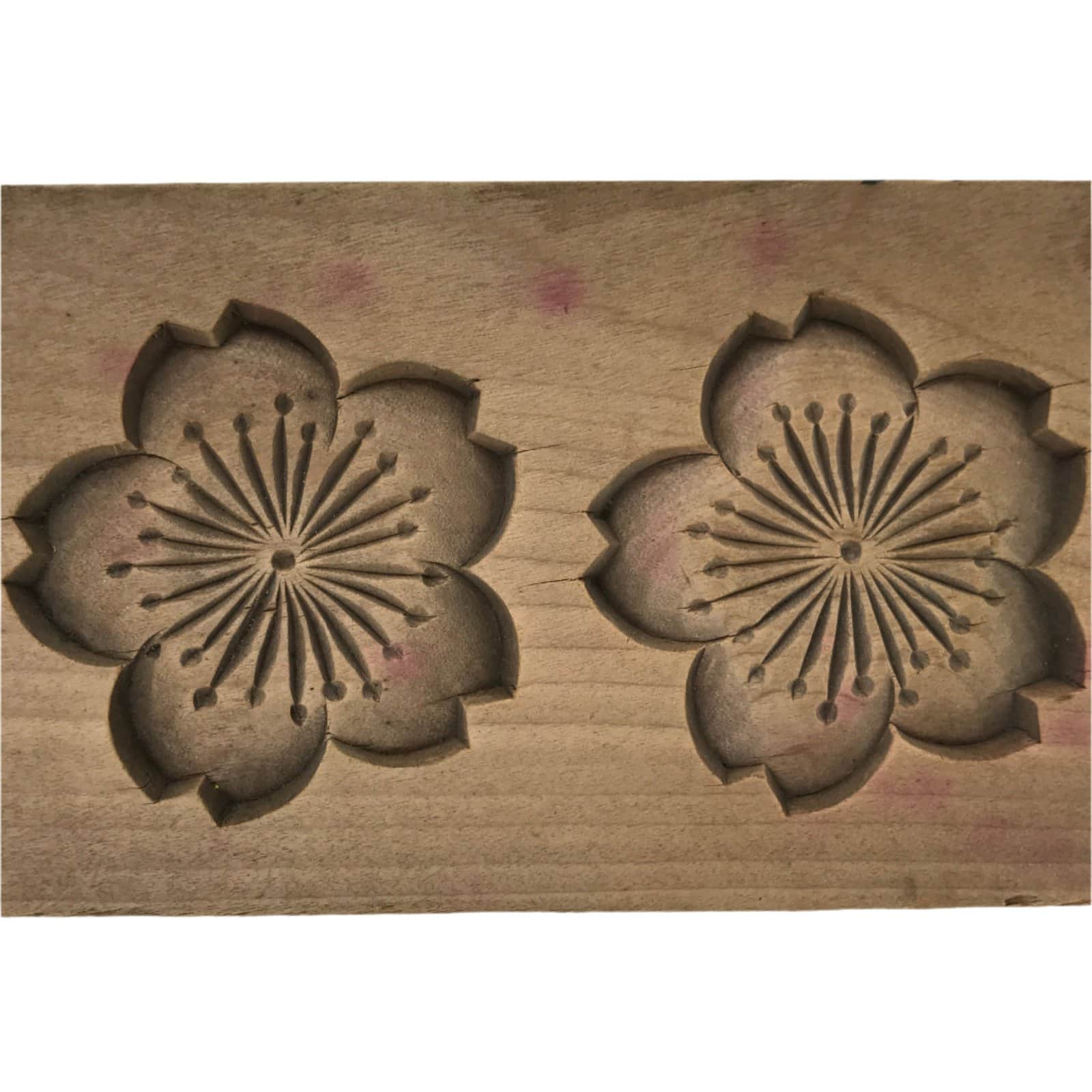 Japanese Wood Carved Kashigata Cake Mold Vtg Sweet Wagashi Cherry Blossoms Kg710