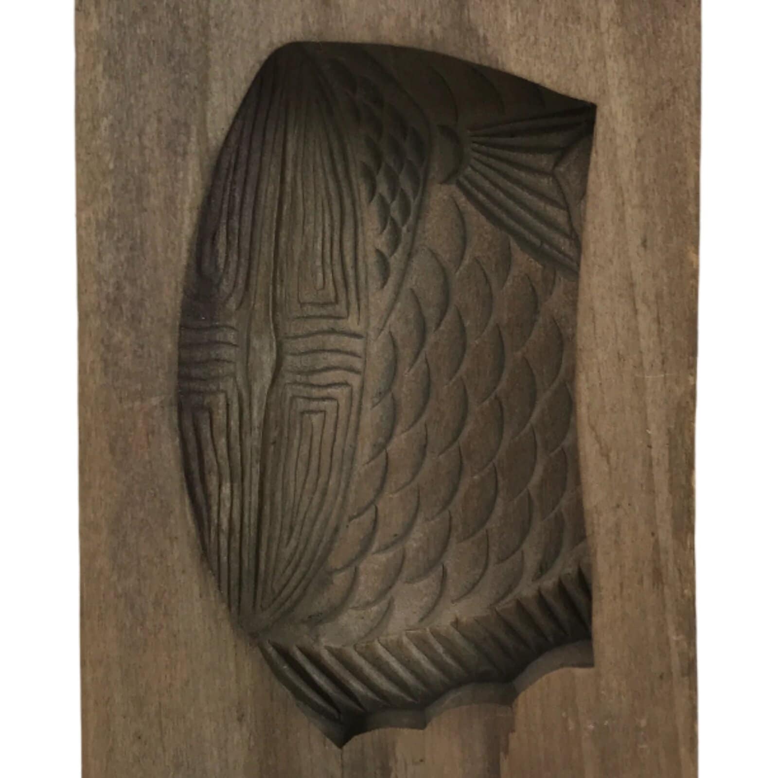 Japanese Wood Carved Kashigata Cake Mold Vtg Sweet Wagashi Cut Madai Fish Kg599