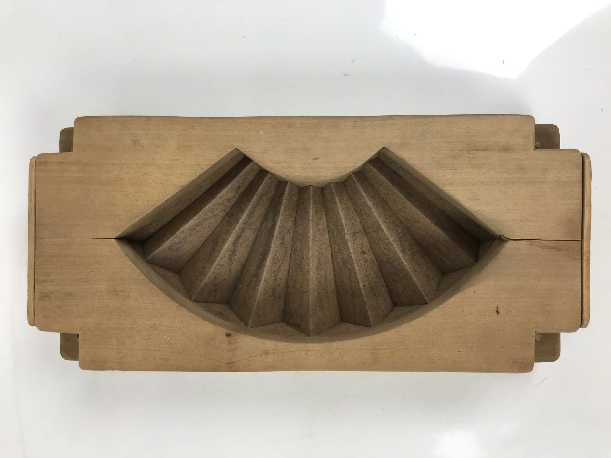 Japanese Wood Carved Kashigata Cake Mold Vtg Sweet Wagashi Folding Fan Kg709