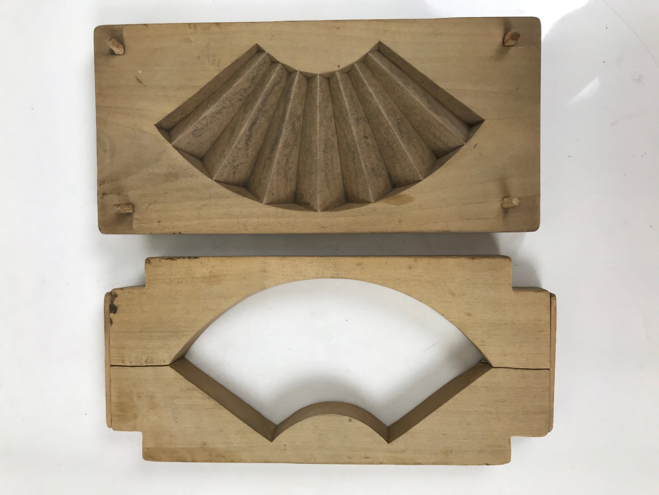 Japanese Wood Carved Kashigata Cake Mold Vtg Sweet Wagashi Folding Fan Kg709