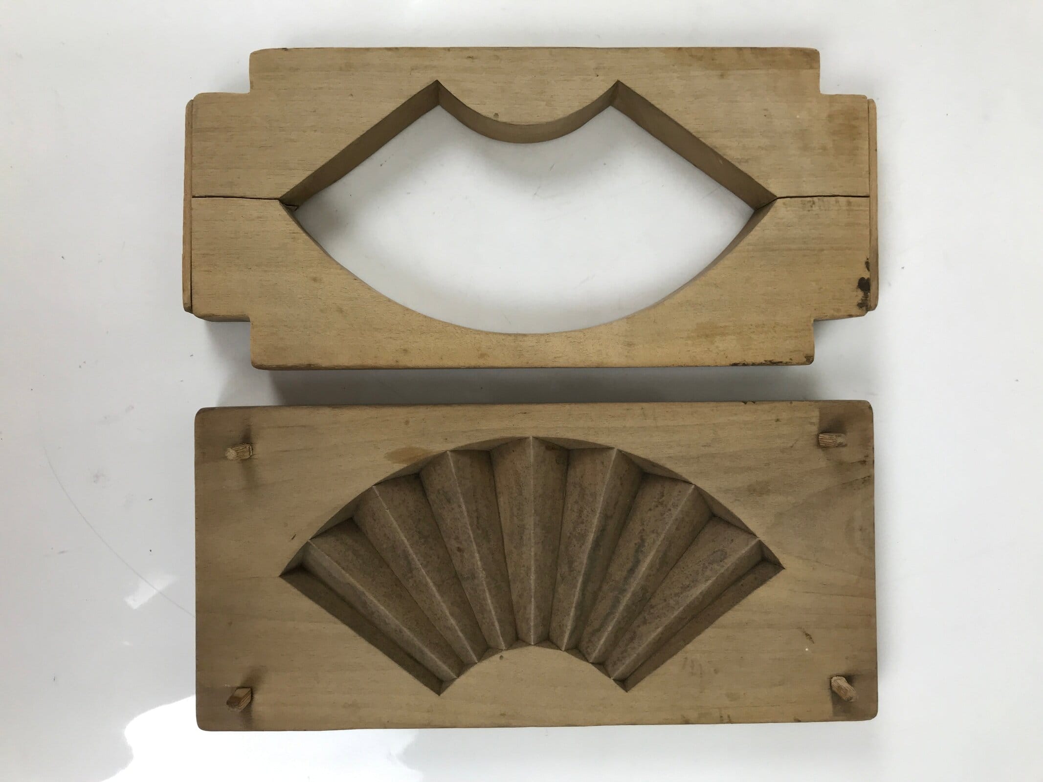 Japanese Wood Carved Kashigata Cake Mold Vtg Sweet Wagashi Folding Fan Kg709
