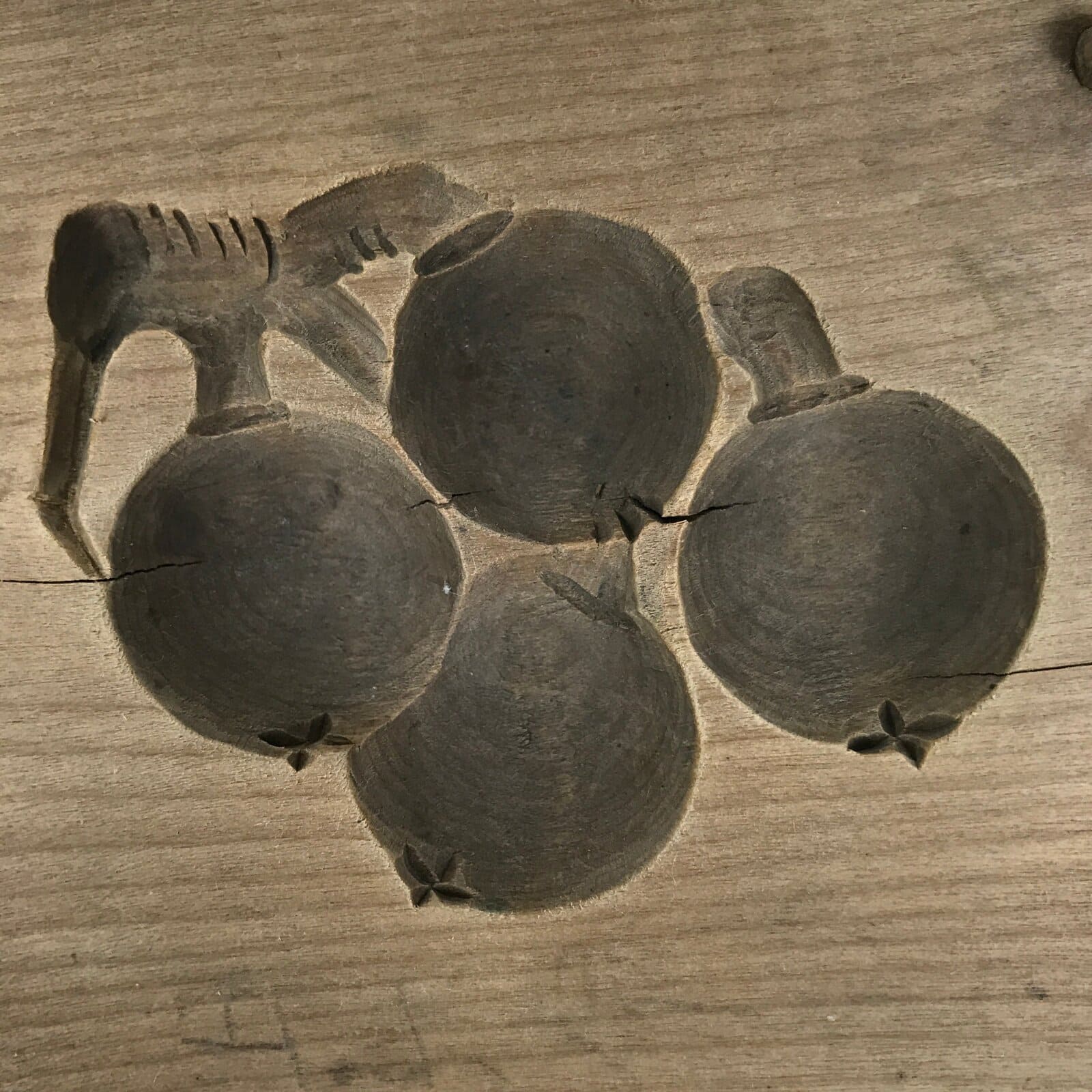 Japanese Wood Carved Kashigata Cake Mold Vtg Sweet Wagashi Loquat Biwa Kg622