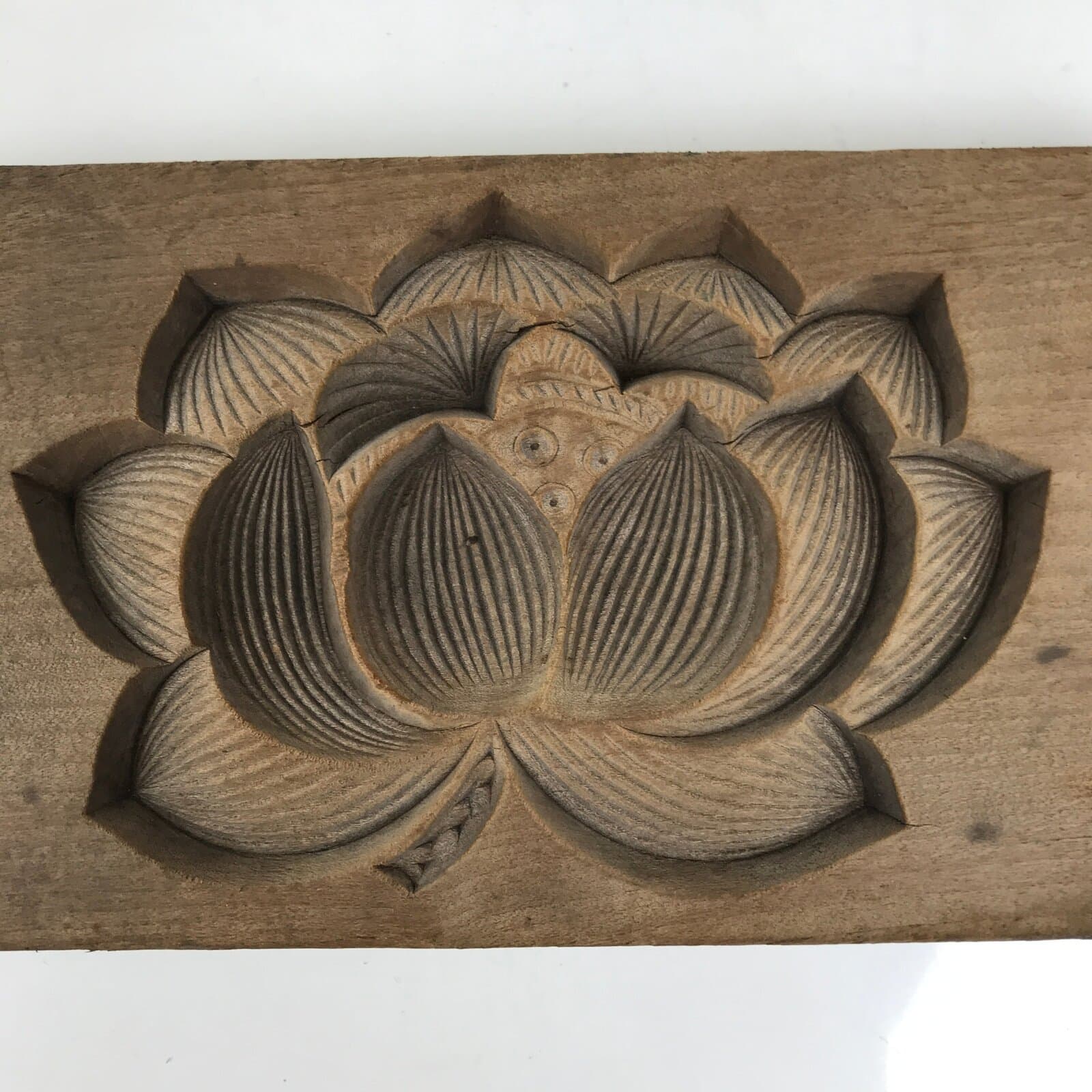 Japanese Wood Carved Kashigata Cake Mold Vtg Sweet Wagashi Lotus Flower Kg661