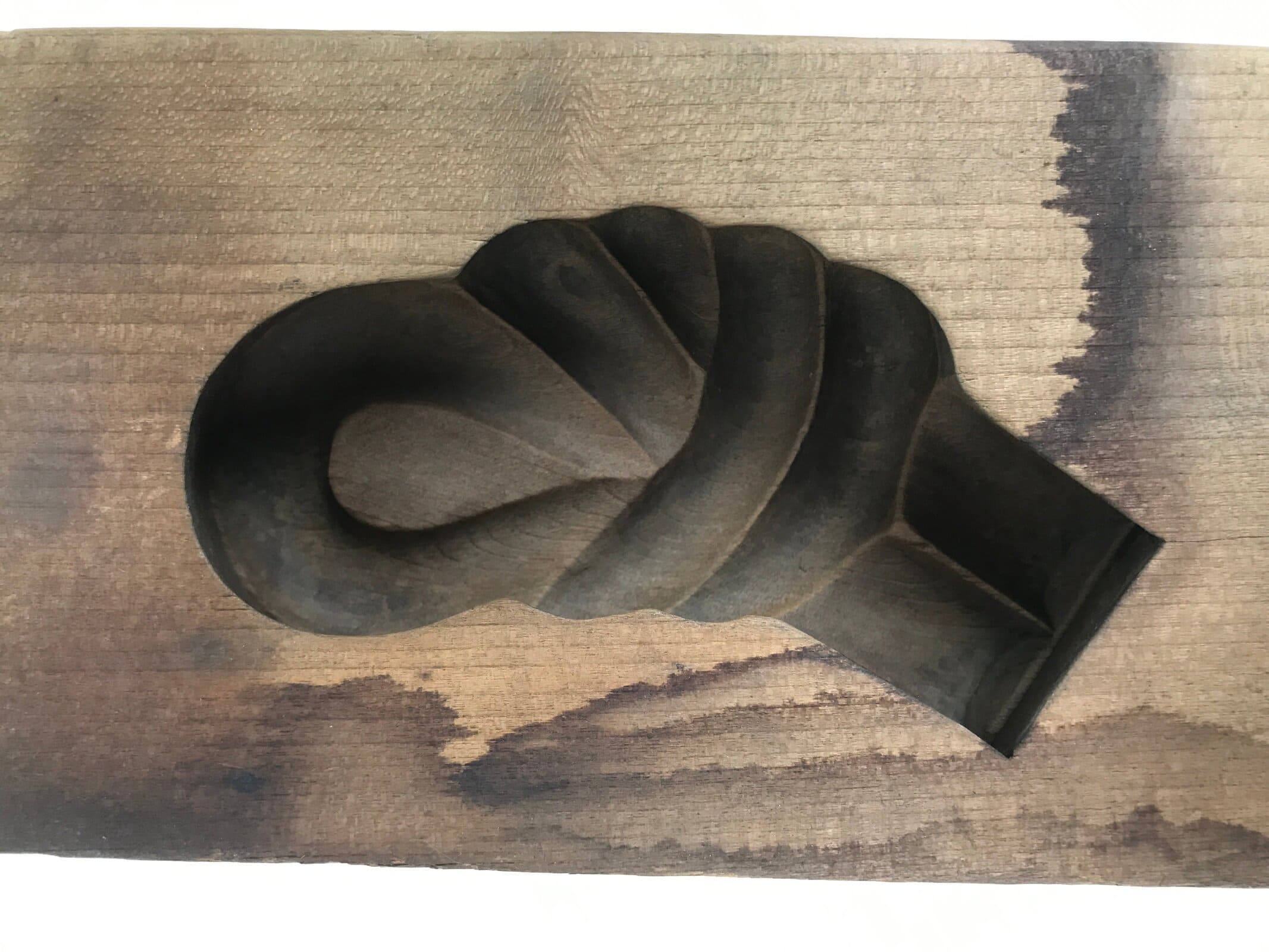 Japanese Wood Carved Kashigata Cake Mold Vtg Sweet Wagashi Rope Knot Himo Kg603