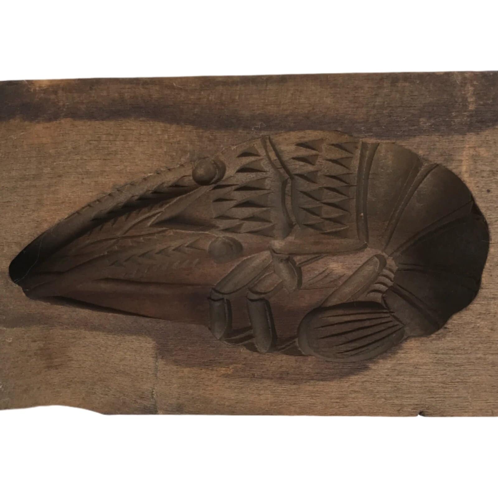 Japanese Wood Carved Kashigata Cake Mold Vtg Sweet Wagashi Shrimp Ebi Kg598