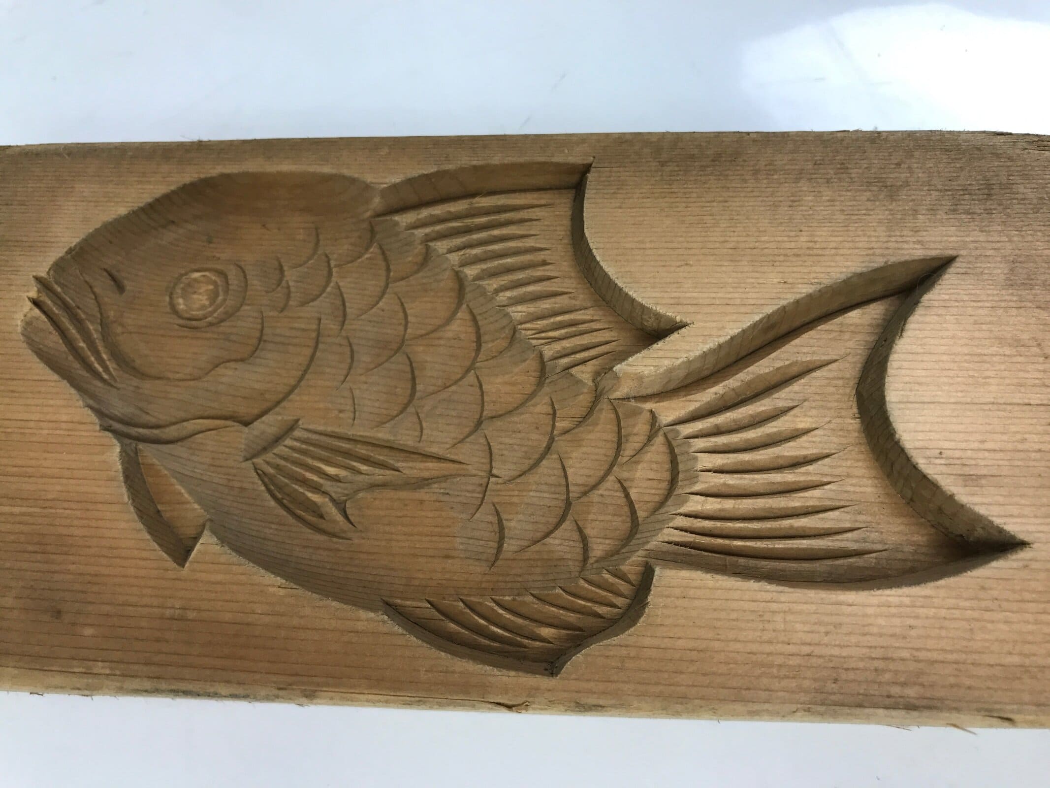 Japanese Wood Carved Kashigata Cake Mold Vtg Sweet Wagashi Tai Madai Fish Kg595