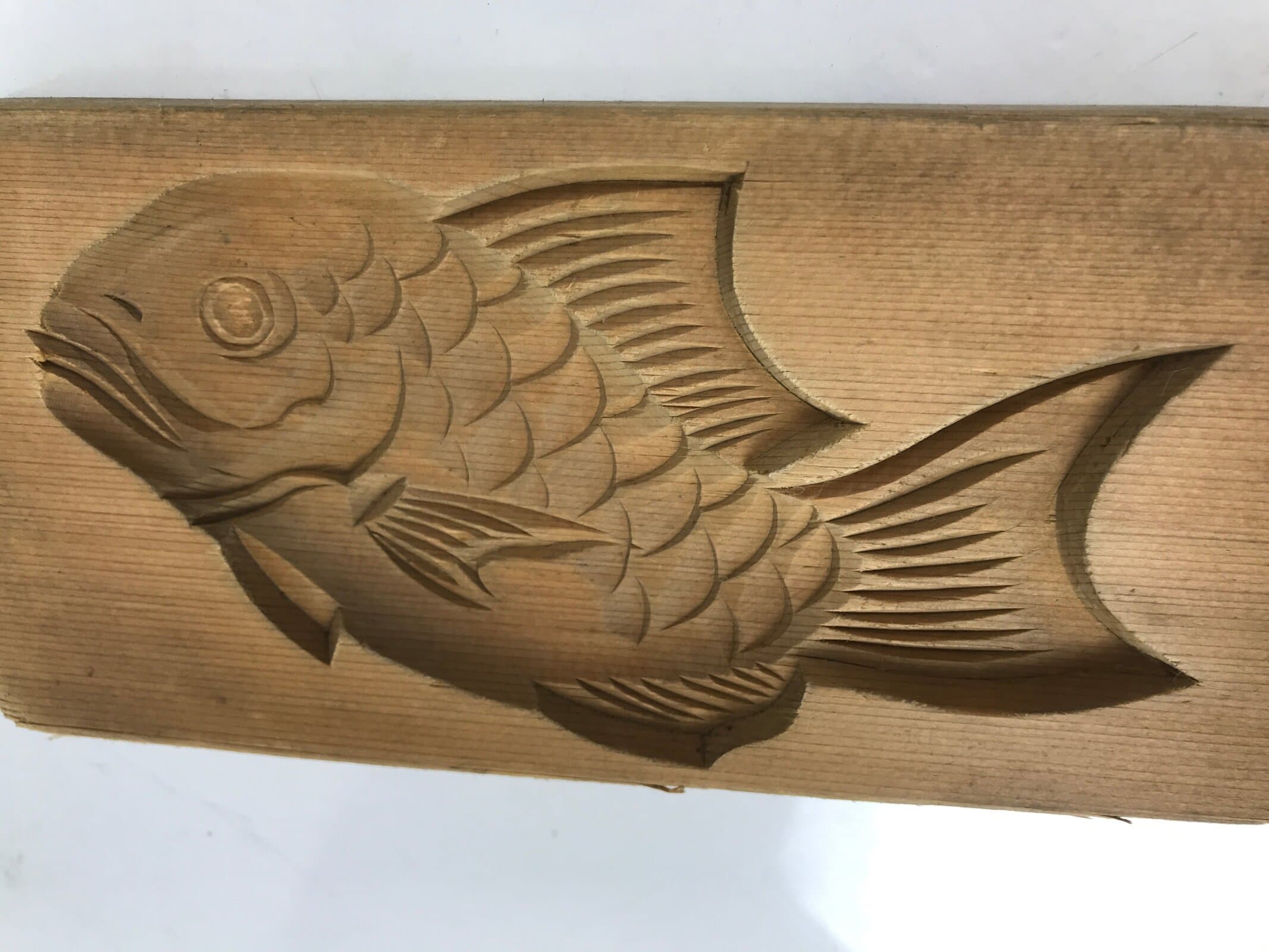 Japanese Wood Carved Kashigata Cake Mold Vtg Sweet Wagashi Tai Madai Fish Kg595