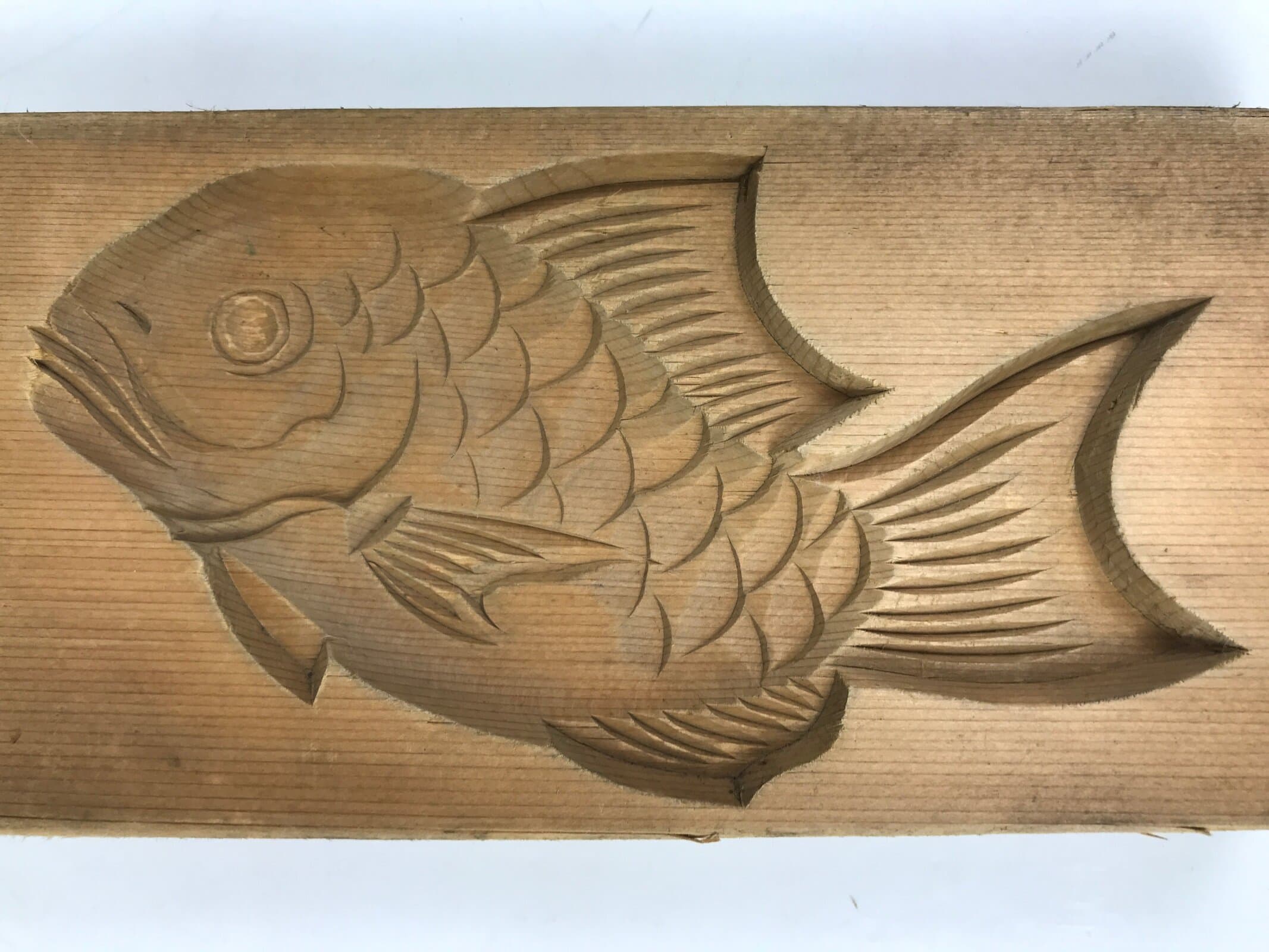 Japanese Wood Carved Kashigata Cake Mold Vtg Sweet Wagashi Tai Madai Fish Kg595