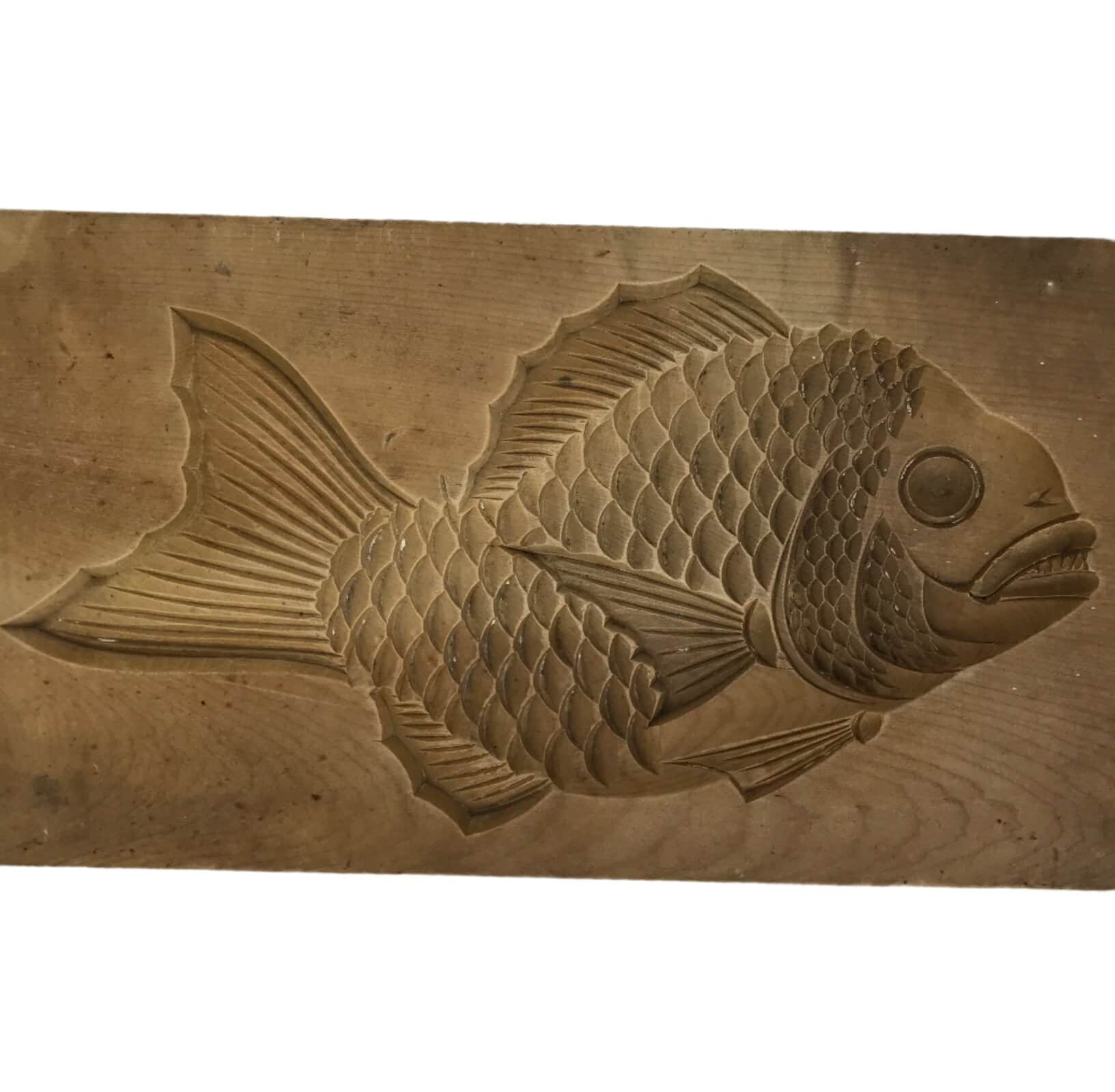 Japanese Wood Carved Kashigata Cake Mold Vtg Sweet Wagashi Tai Madai Fish Kg673