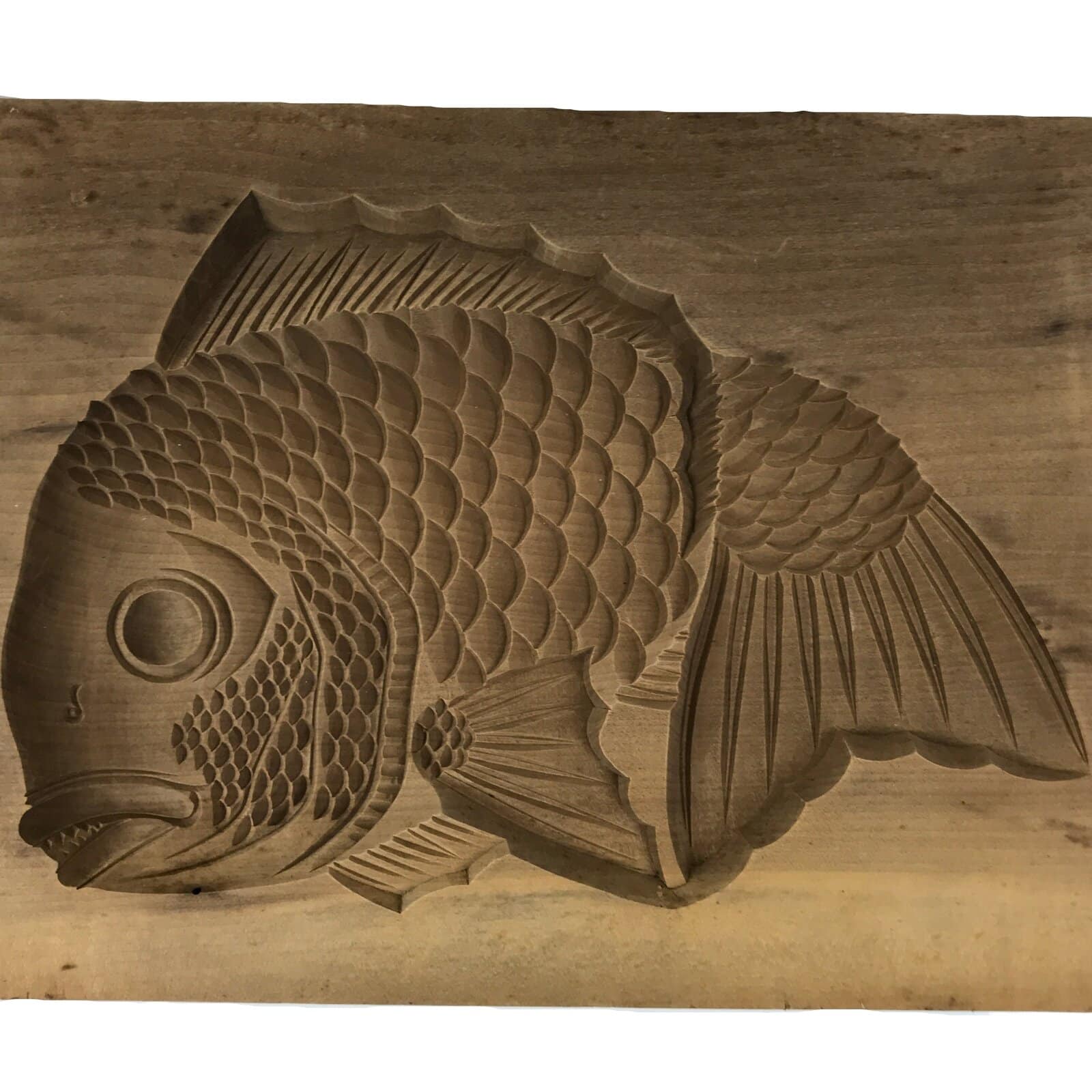 Japanese Wood Carved Kashigata Cake Mold Vtg Sweet Wagashi Tai Madai Fish Kg807