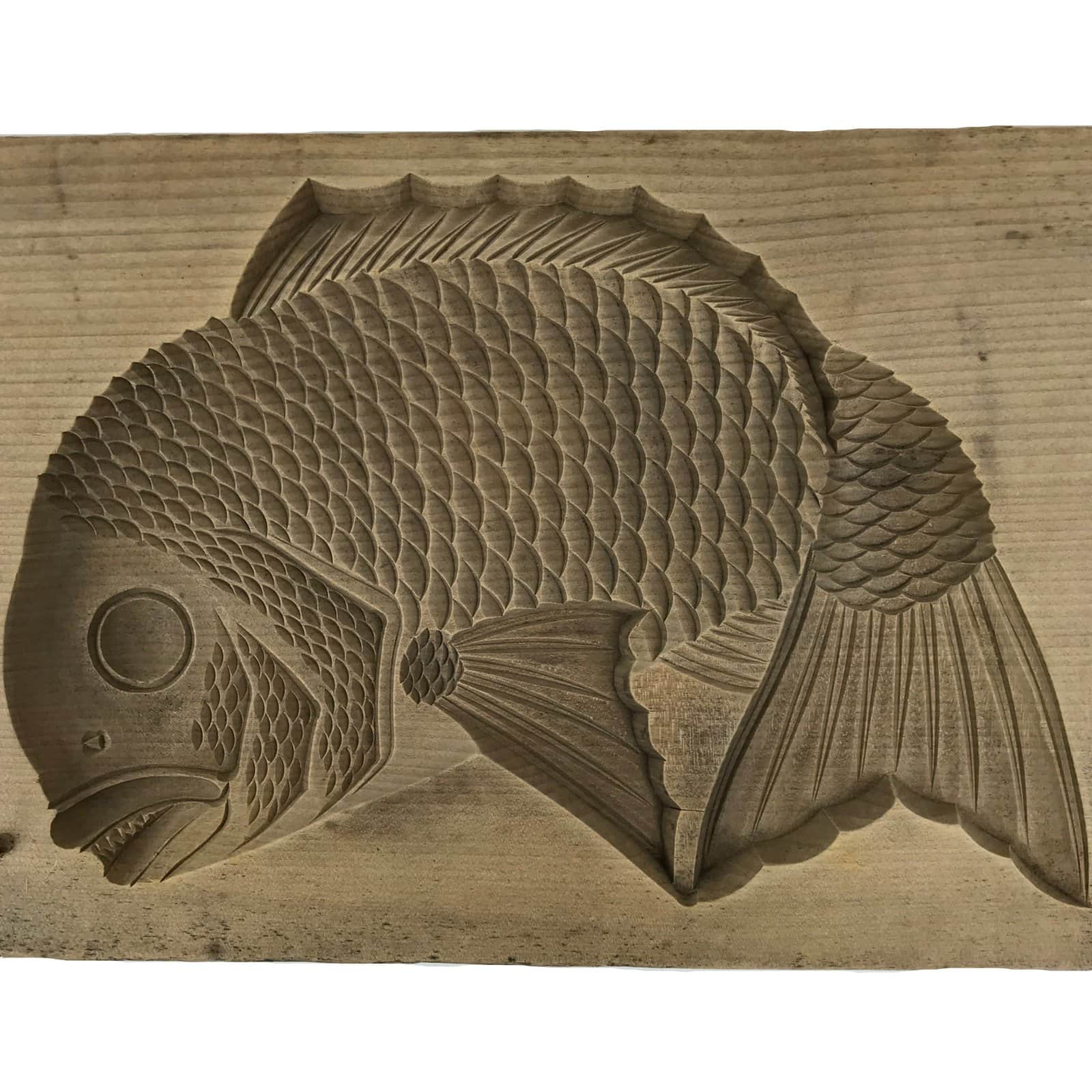 Japanese Wood Carved Kashigata Cake Mold Vtg Sweet Wagashi Tai Madai Fish Kg811