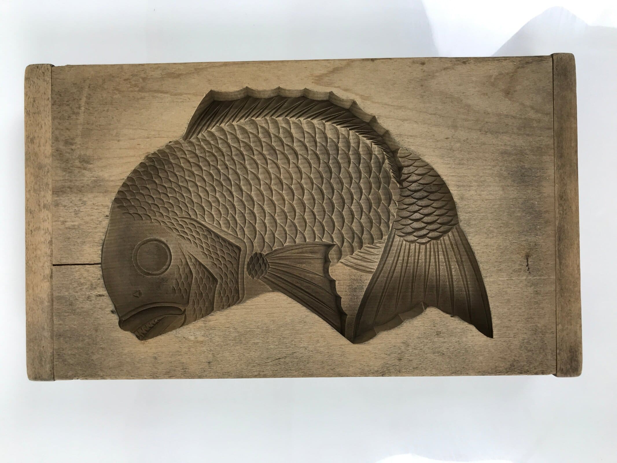 Japanese Wood Carved Kashigata Cake Mold Vtg Sweet Wagashi Tai Madai Fish Kg811