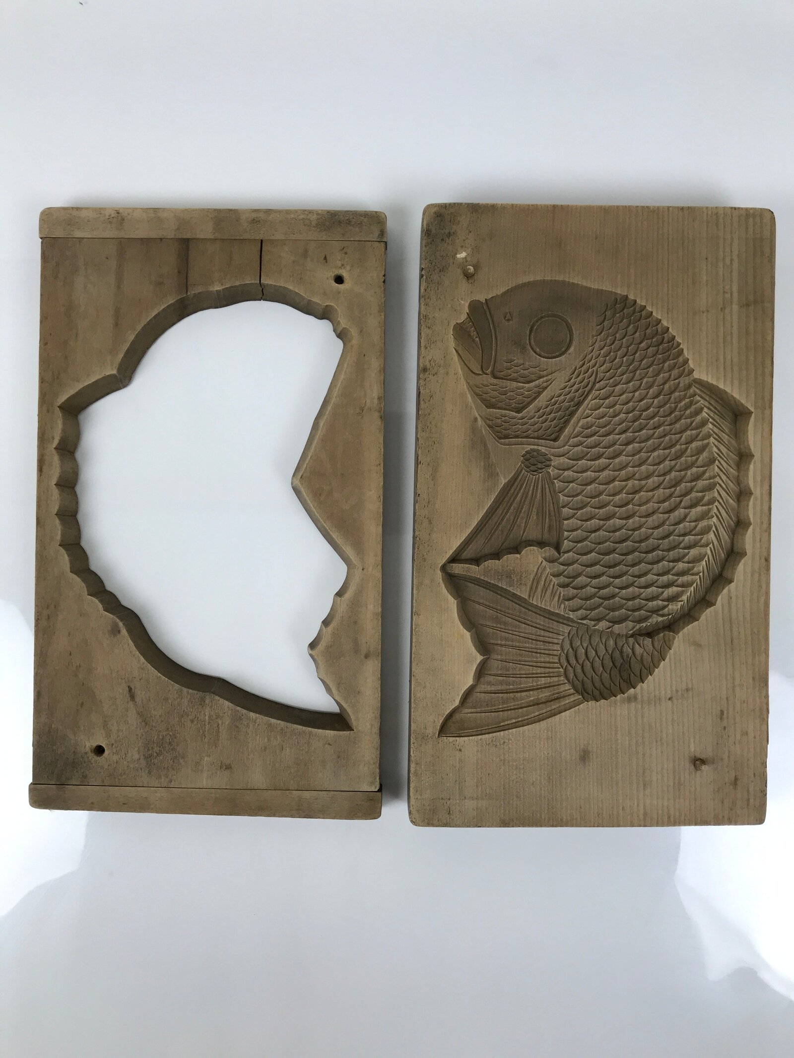 Japanese Wood Carved Kashigata Cake Mold Vtg Sweet Wagashi Tai Madai Fish Kg811